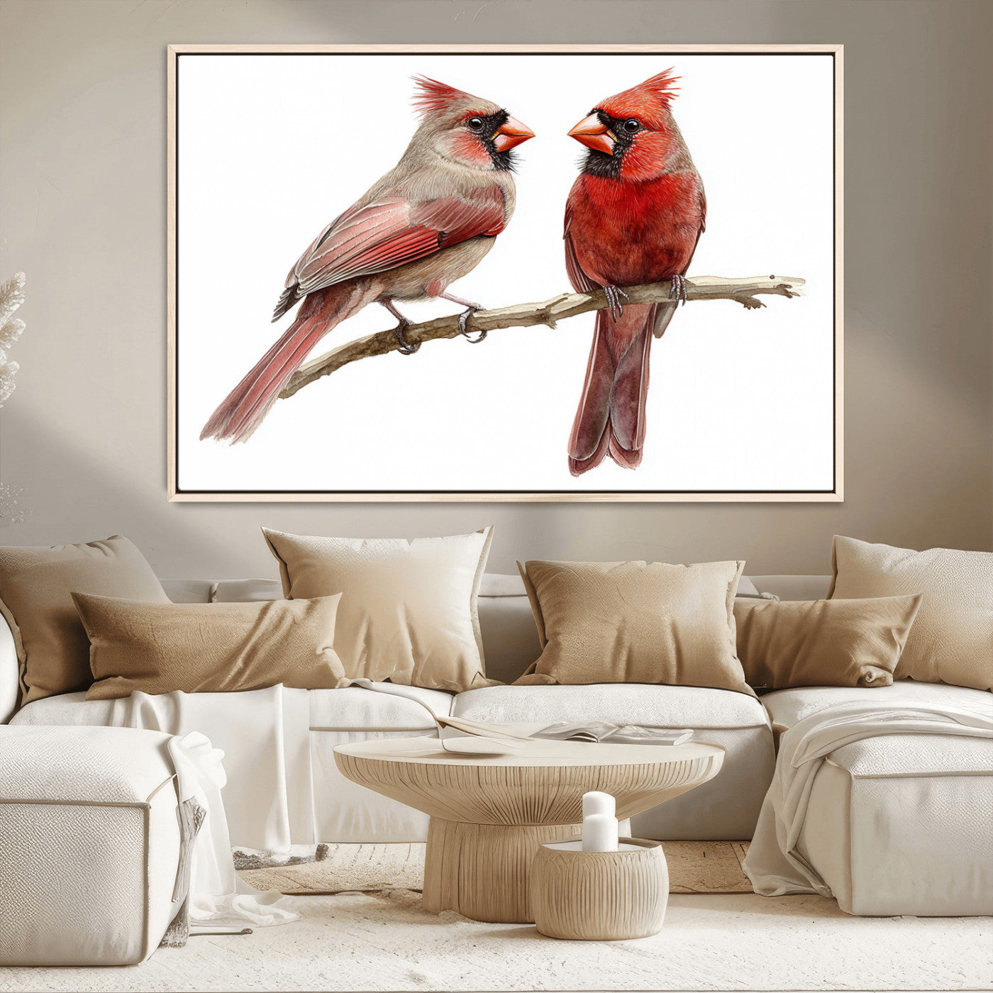MGV-FC-36X24 - Cardinal Bird Canvas Wall Art - Male and Female Cardinal Print - Abstract Bird Wall Decor for Home -