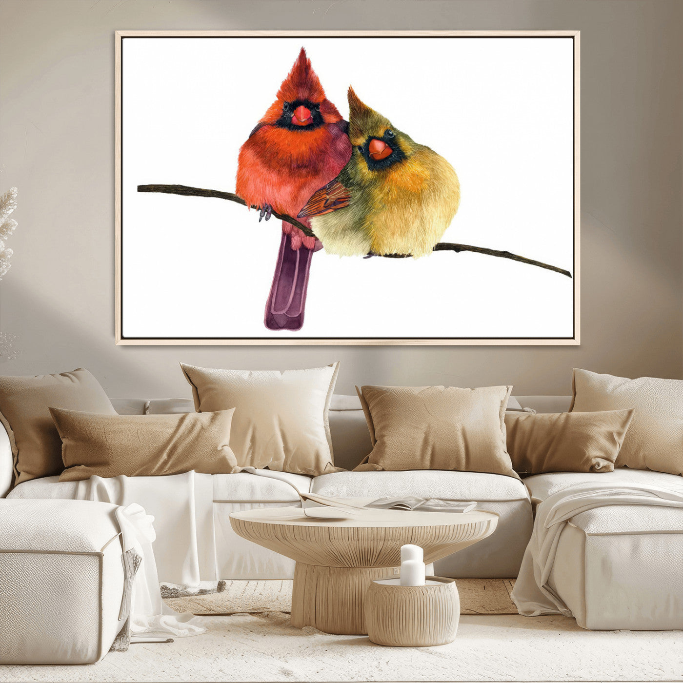 MGV-FC-36X24 - Cardinal Bird Canvas Wall Art - Male and Female Cardinal Print - Nature-Inspired Bird Wall Decor for