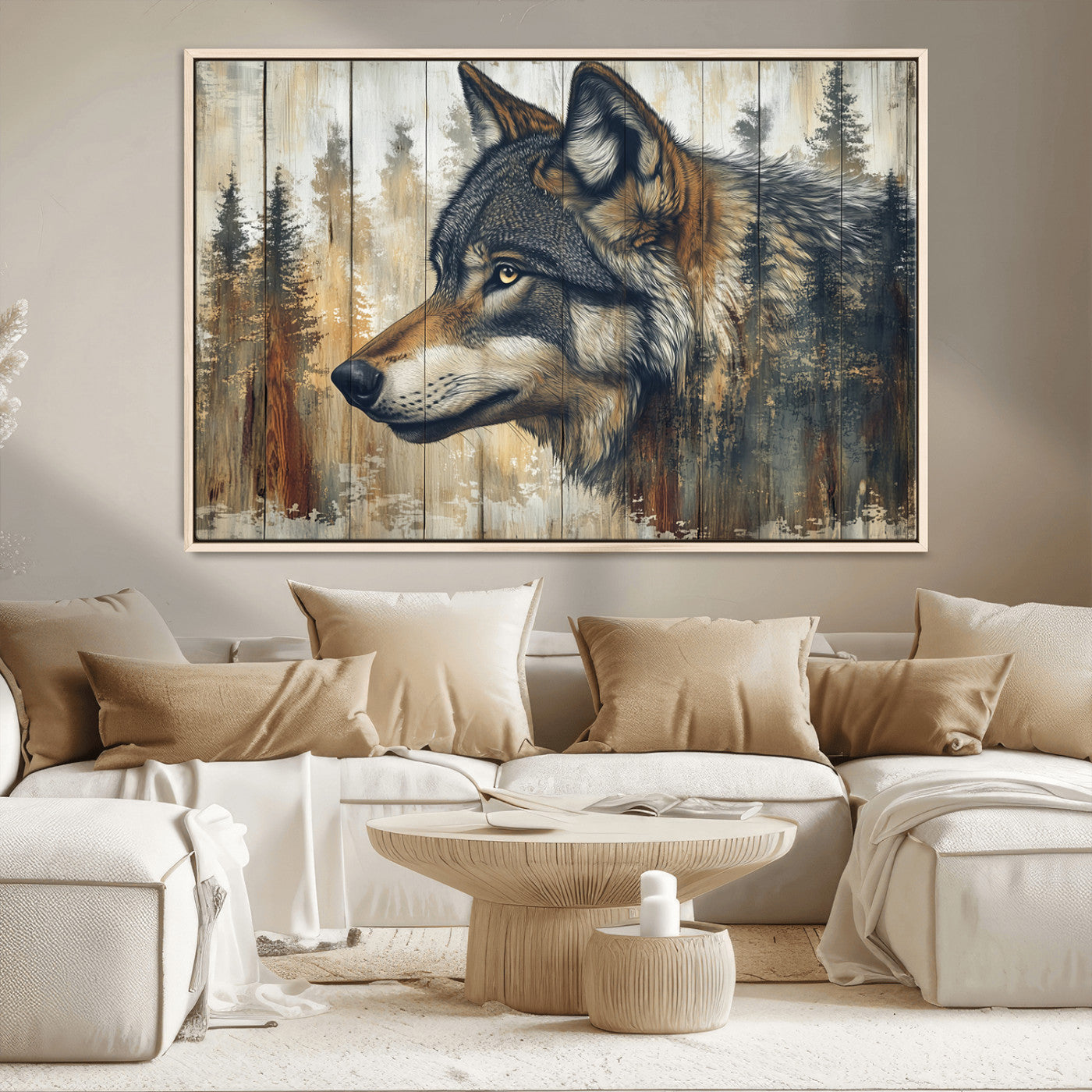 MGV-FC-36X24 - Rustic Wolf Wall Art Canvas Print, Vintage Woodland Wolf Wall Art