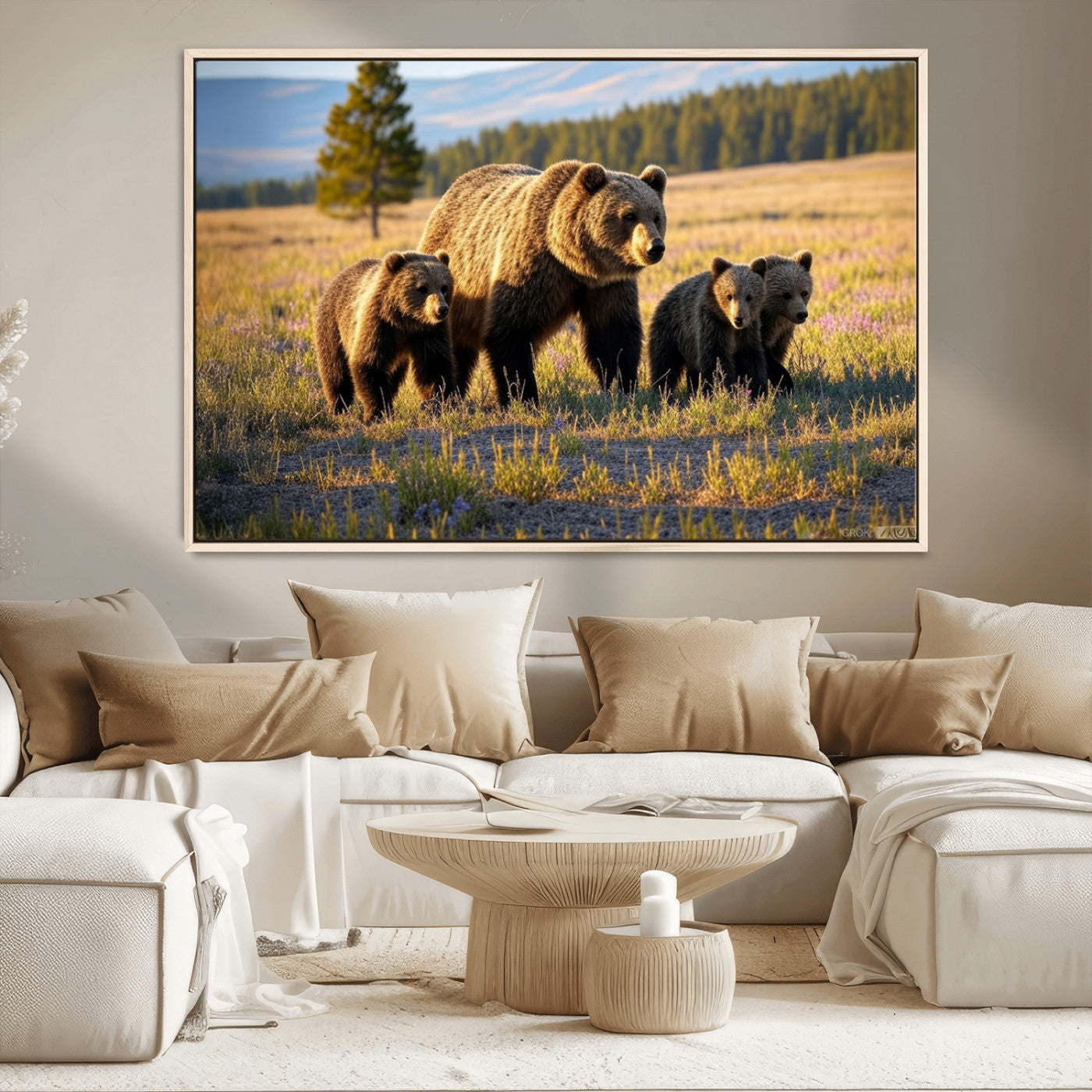 MGV-FC-36X24 - Grizzly 399 in Wild Flowers Wall Art Canvas Print, Grizzly Bears Wall Art, Queen of Grand Teton