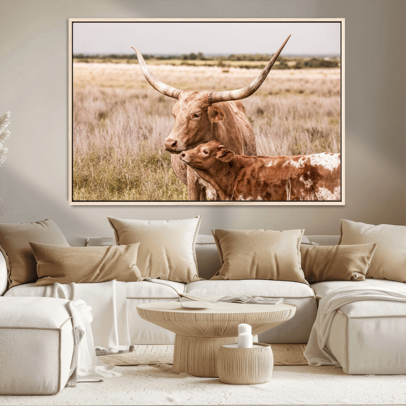MGV-FC-36X24 - Texas Longhorn Cow Wall Art Canvas Print for Farmhouse Wall Art, Texas Decor, Western Wall Art Print