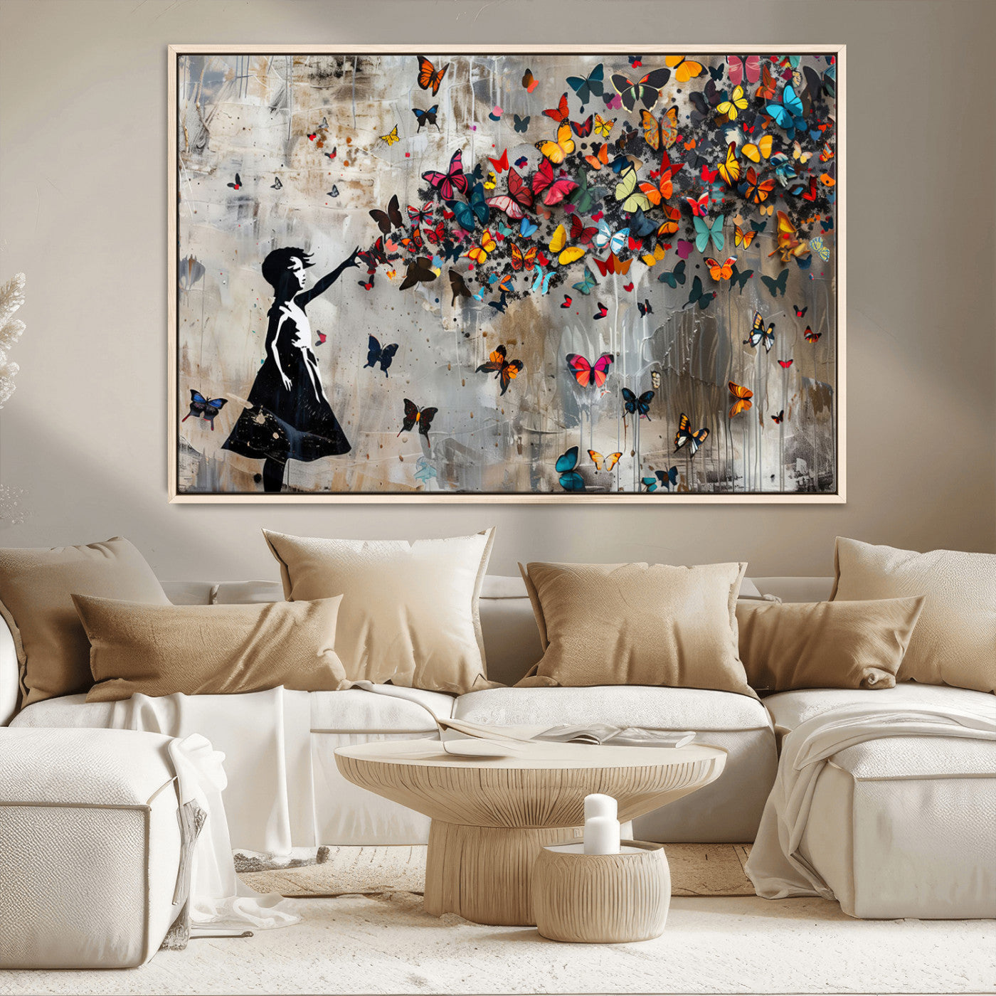 MGV-FC-36X24 - Banksy Butterfly Girl Wall Art | 3-Piece Butterfly Girl Canvas