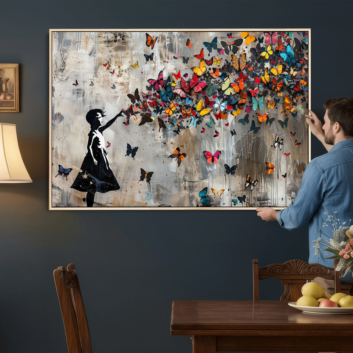 51446D-MGV-CV-24X16 - Banksy Butterfly Girl Wall Art | Modern Graffiti Canvas Print, Street Art Decor