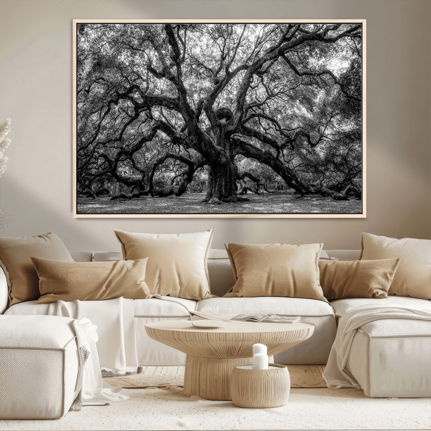 MGV-FC-36X24 - Black and White Old Angel Oak Tree Wall Art Canvas Print