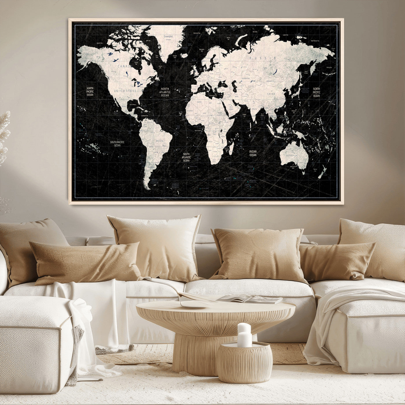 MGV-FC-36X24 - Push Pin World Map Canvas Print – Framed Wall Art for Couples to Track Their Travels – Anniversary