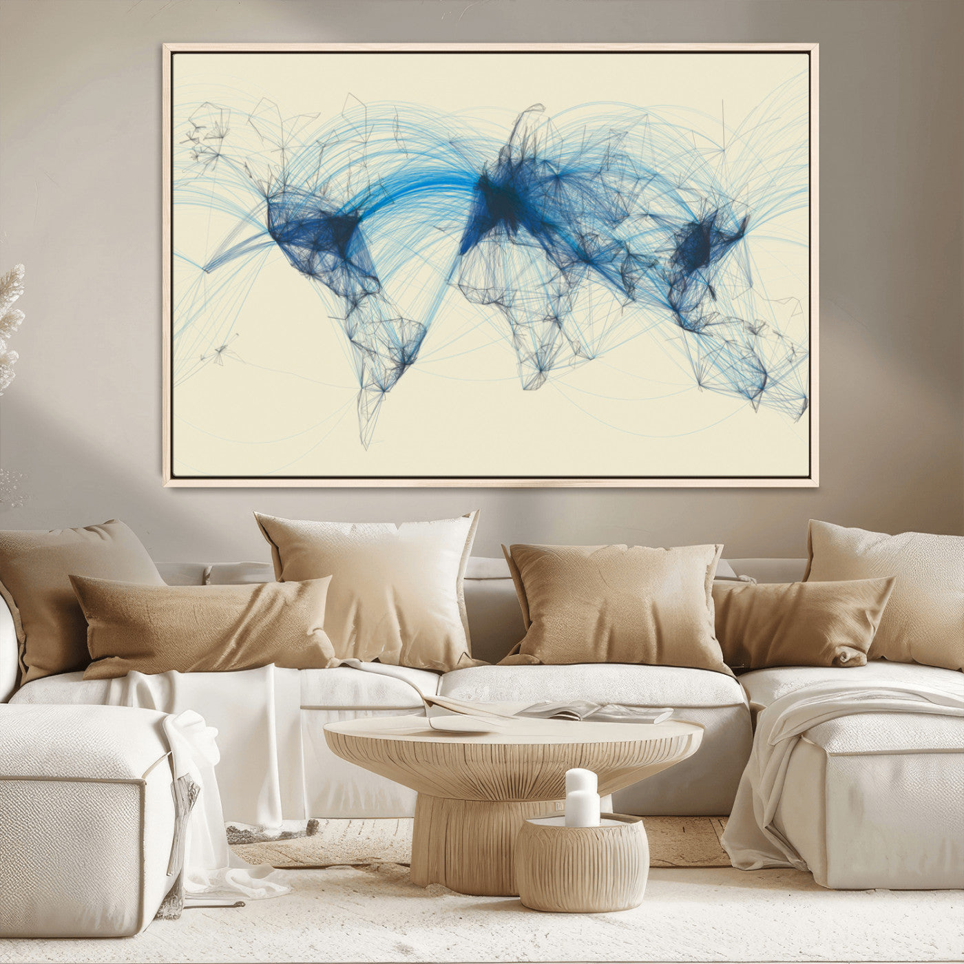 MGV-FC-36X24 - Flight Routes Map art Air Traffic Avi World Map with Blue Connections Canvas Wall Art – Modern