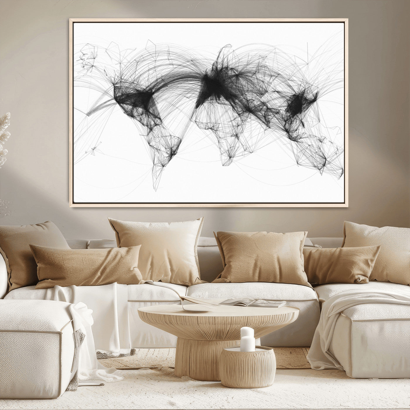 MGV-FC-36X24 - Flight Routes Air Traffic Map Canvas Wall Art - Framed - Ready to Hang