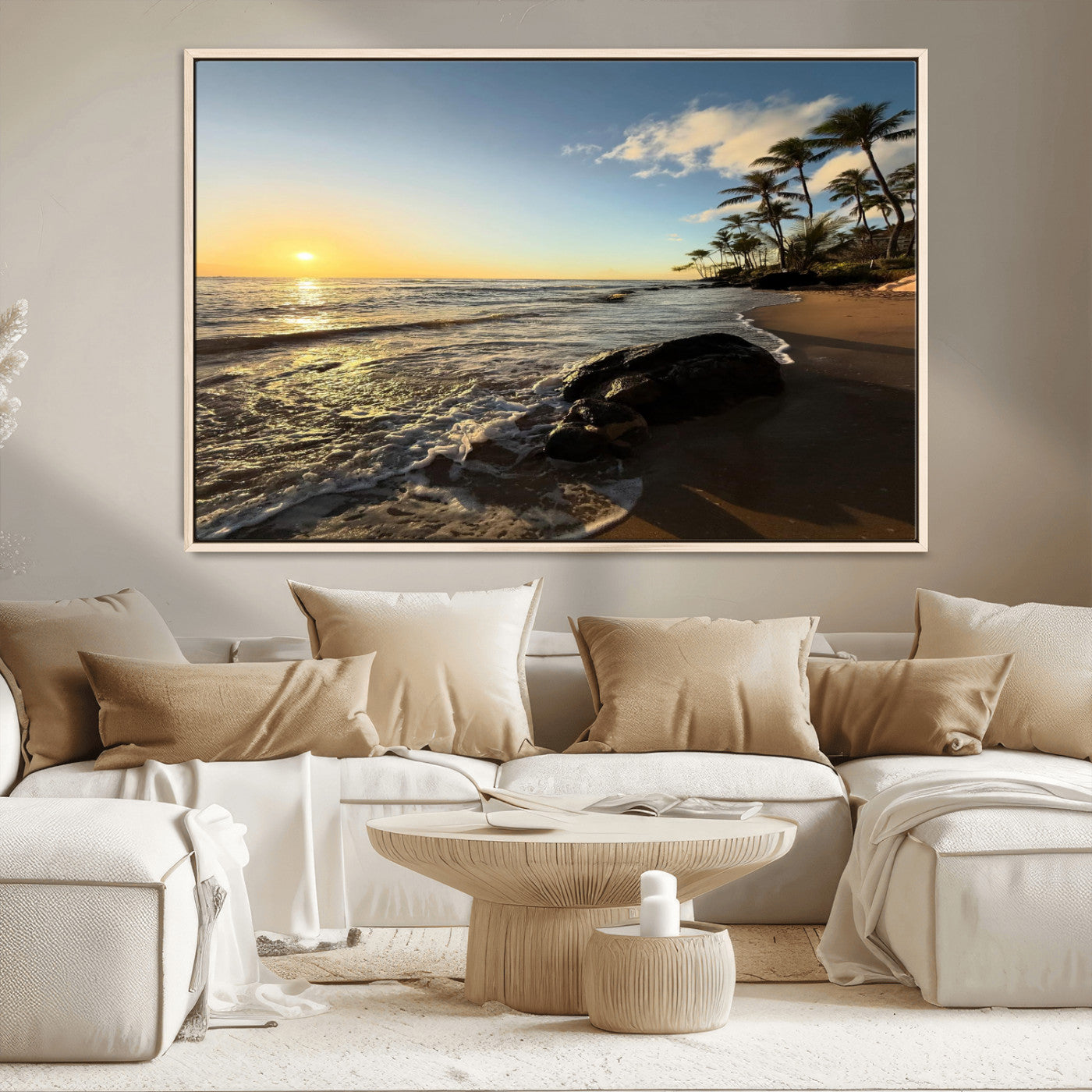 MGV-FC-36X24 - Tropical Beach Wall Art - Stunning Ocean Sunset Canvas Print with Palm Tree Design for Relaxing and