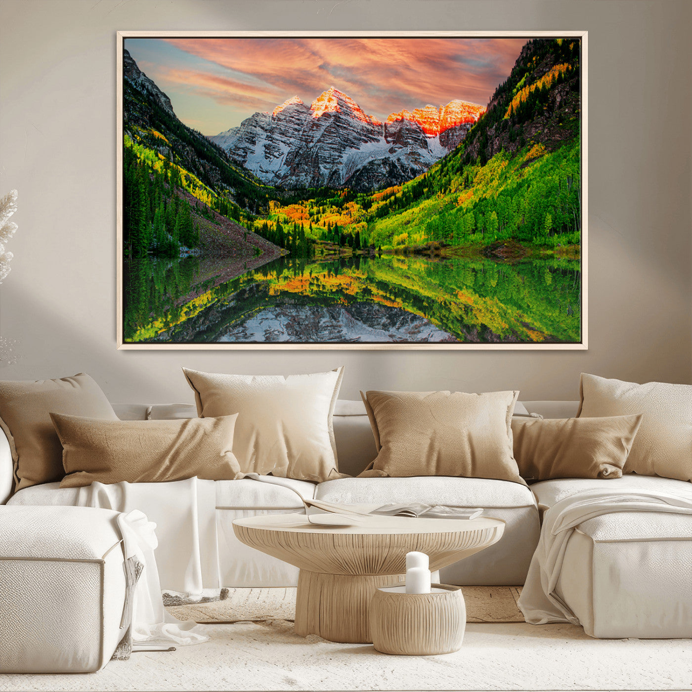 MGV-FC-36X24 - Maroon Bells Lake Wall Art Canvas Print – Majestic Colorado Mountain Landscape, Autumn Reflection,