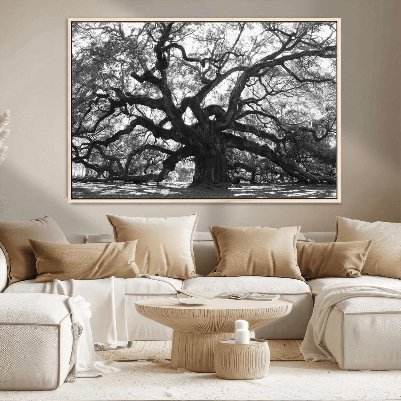 MGV-FC-36X24 - Ancient Oak Wall Art Canvas Print, Framed Twisted Branches Art Picture Print, Gnarled Tree Perfect Moody Nature Decor Artwork