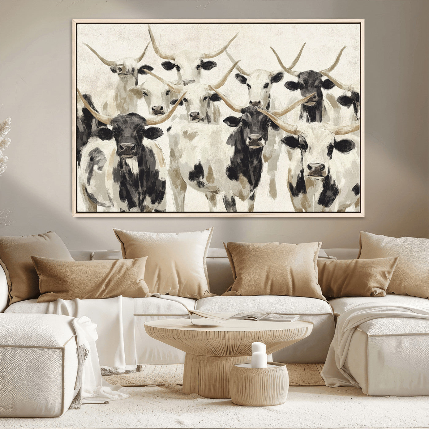 MGV-FC-36X24 - Longhorn Texas Cow Drawing Abstract Wall Art Canvas Print for Farmhouse Decor, Texas Bull Printing