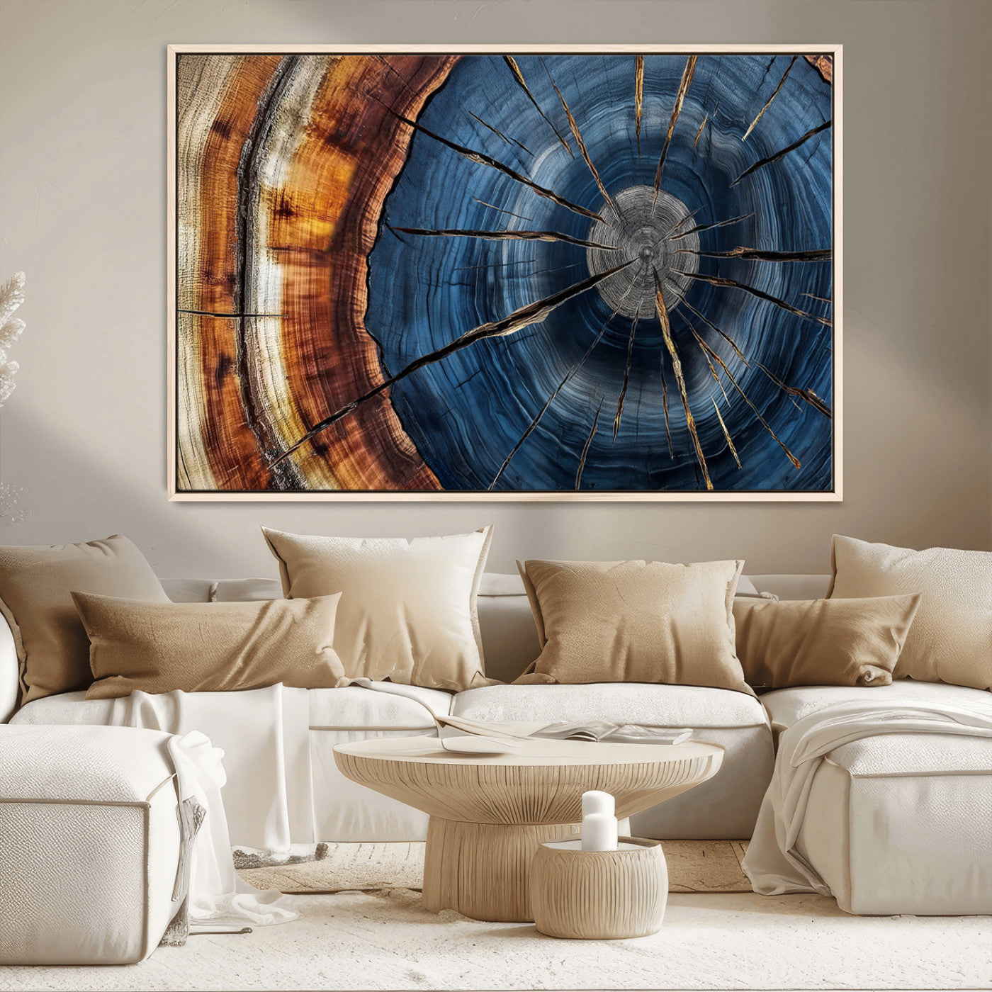 MGV-FC-36X24 - Framed Abstract Tree Ring Wall Art Print, Natural Rustic Wood Texture Canvas Print, Wood Tree Stump