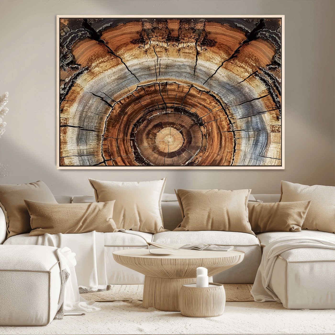 MGV-FC-36X24 - Tree Rings Wall Art Canvas Print, Framed Wood Texture Art Picture Print, Rustic Pattern Perfect Rustic Organic Decor Artwork