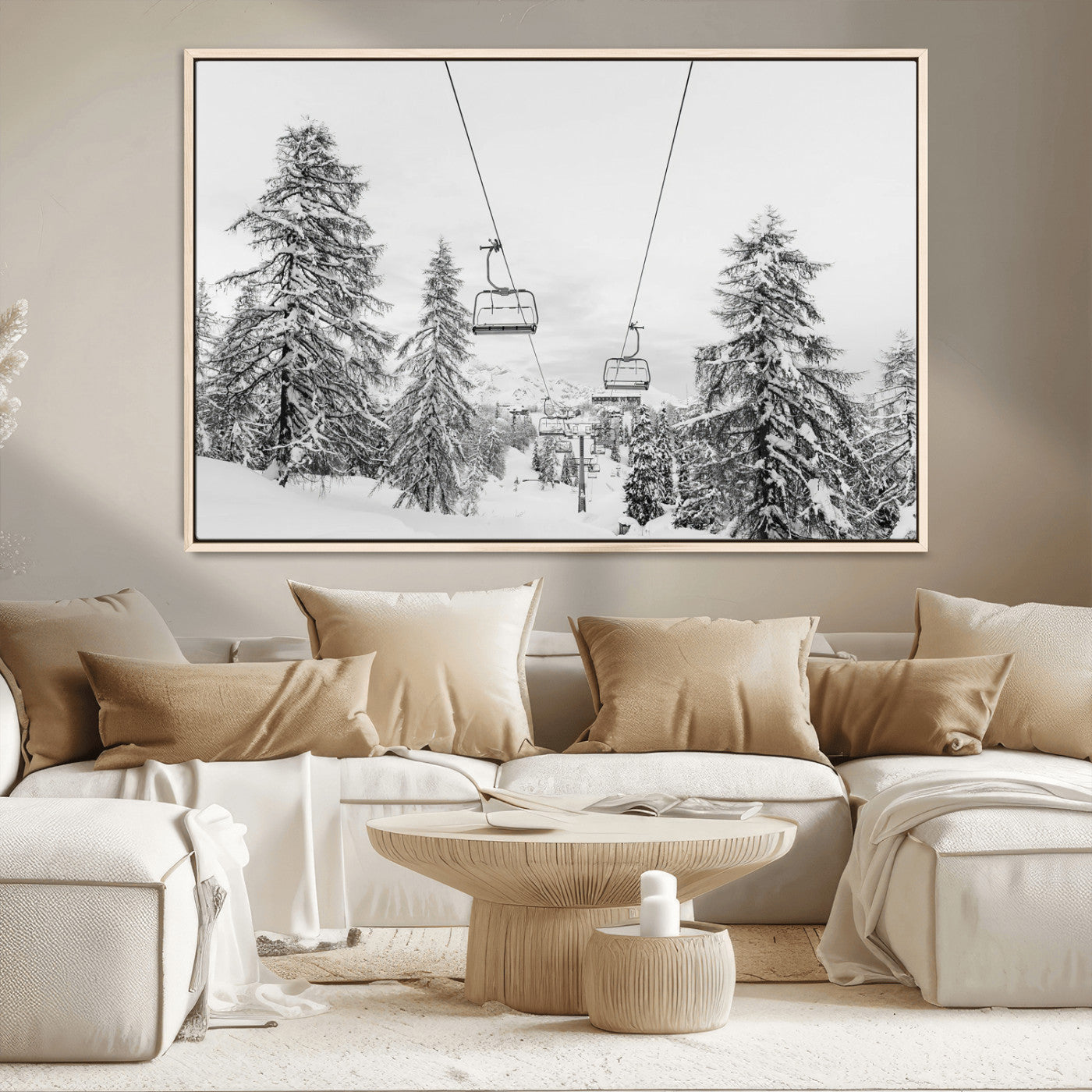 MGV-FC-36X24 - Wall Art Canvas Print Winter Chairlift Views Silent Snow-Covered Pines Mountain Calm Serenity Frozen