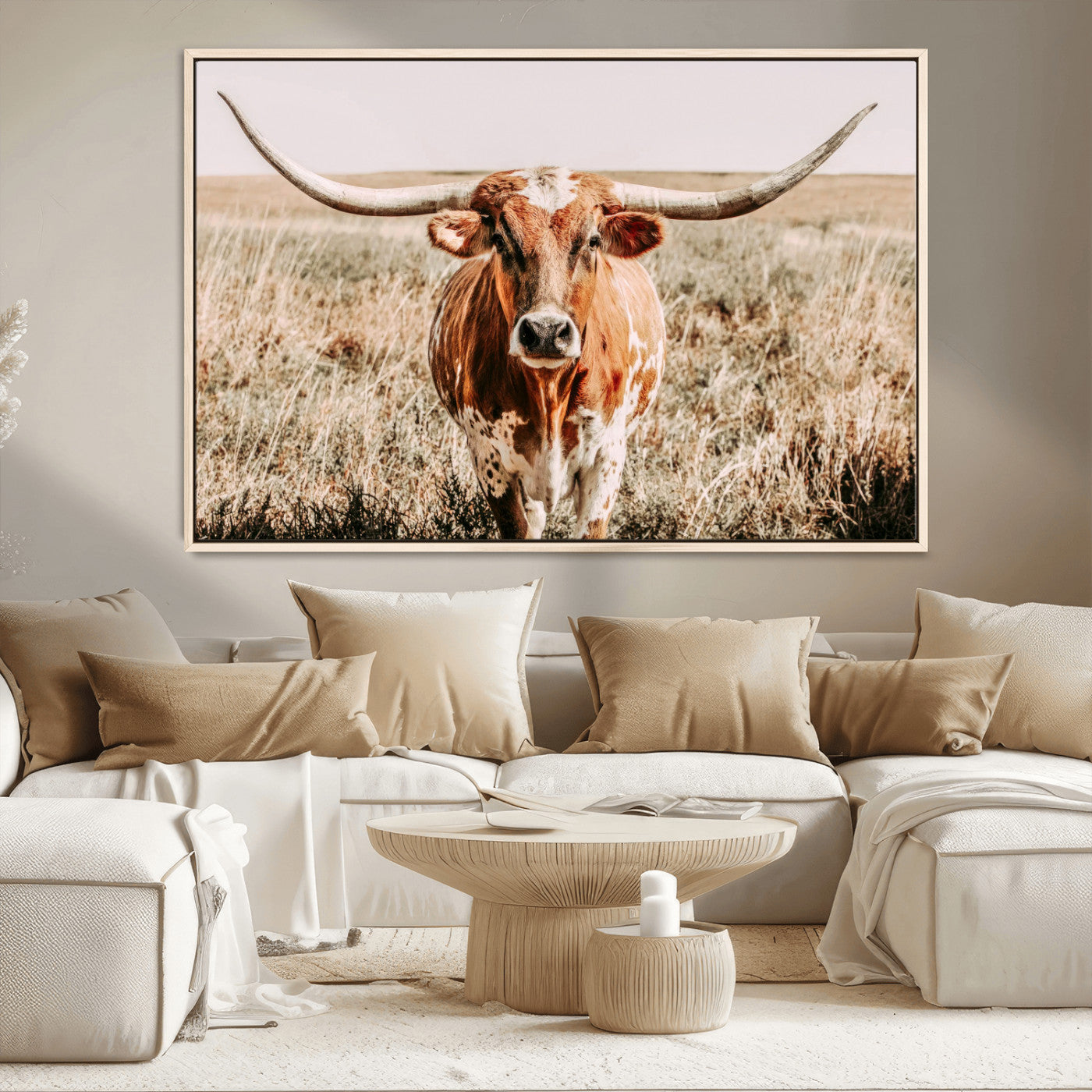 MGV-FC-36X24 - Wall Art Canvas Print Majestic Longhorn Graceful Strength in Every Curve Bold Spirit of the Wild