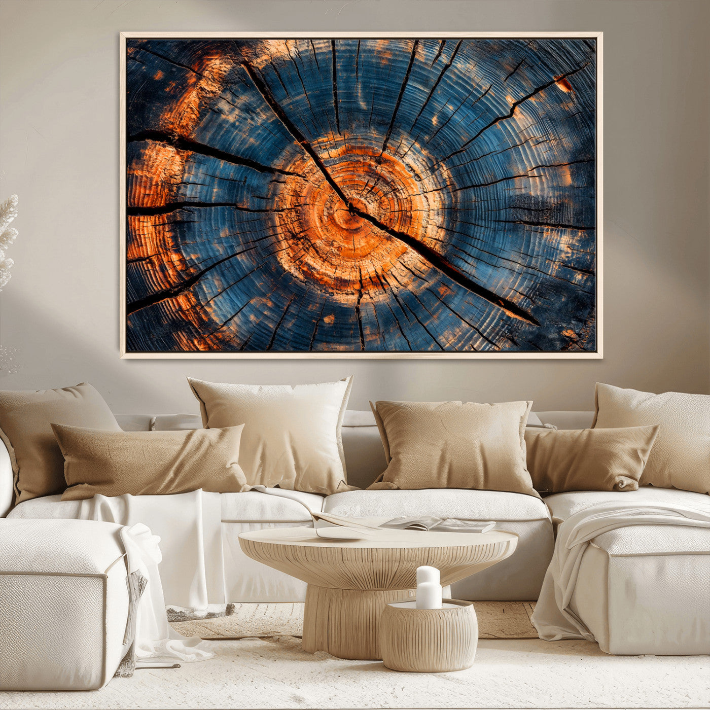MGV-FC-36X24 - Burnt Wood Wall Art Canvas Print, Framed Aged Timber Art Picture Print, Rustic Tree Slice Perfect Rustic Decor Artwork