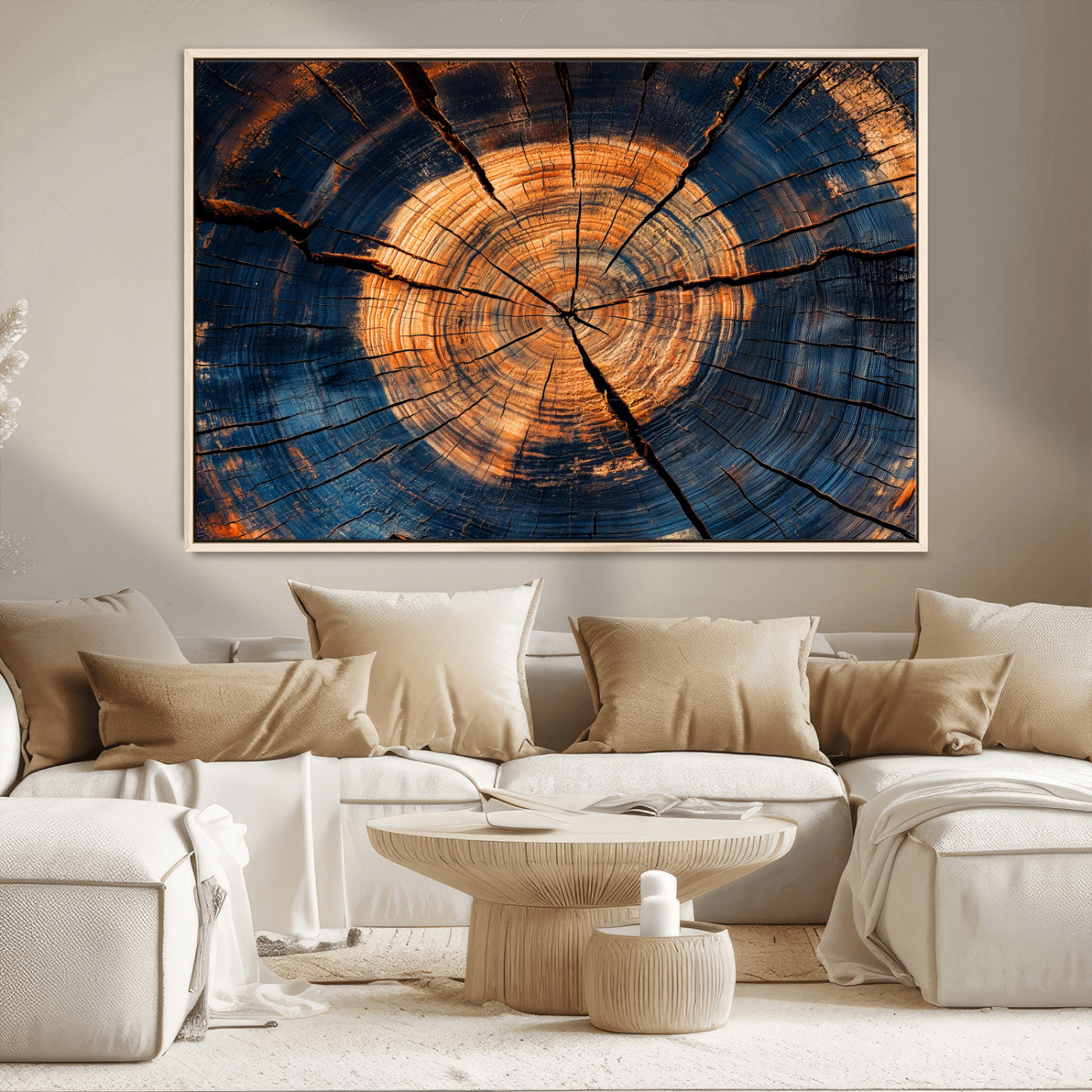 MGV-FC-36X24 - Burnt Wood Wall Art Canvas Print, Framed Aged Timber Art Picture Print, Rustic Tree Slice Perfect Rustic Decor Artwork