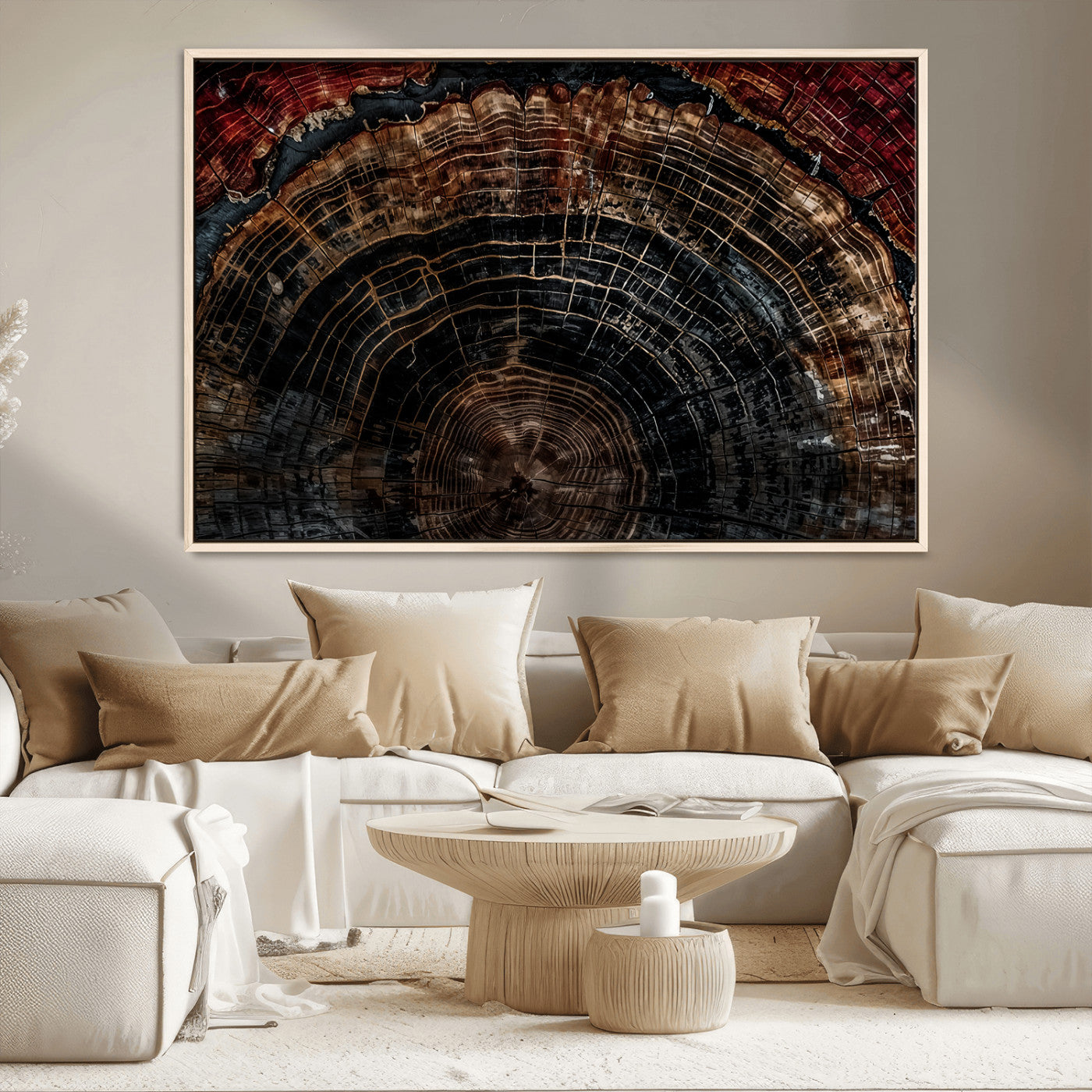 MGV-FC-36X24 - Dark Wood Ring Wall Art Canvas Print, Framed Abstract Wood Tree Art Picture Print, Rustic Tree Slice Perfect Rustic Decor Artwork