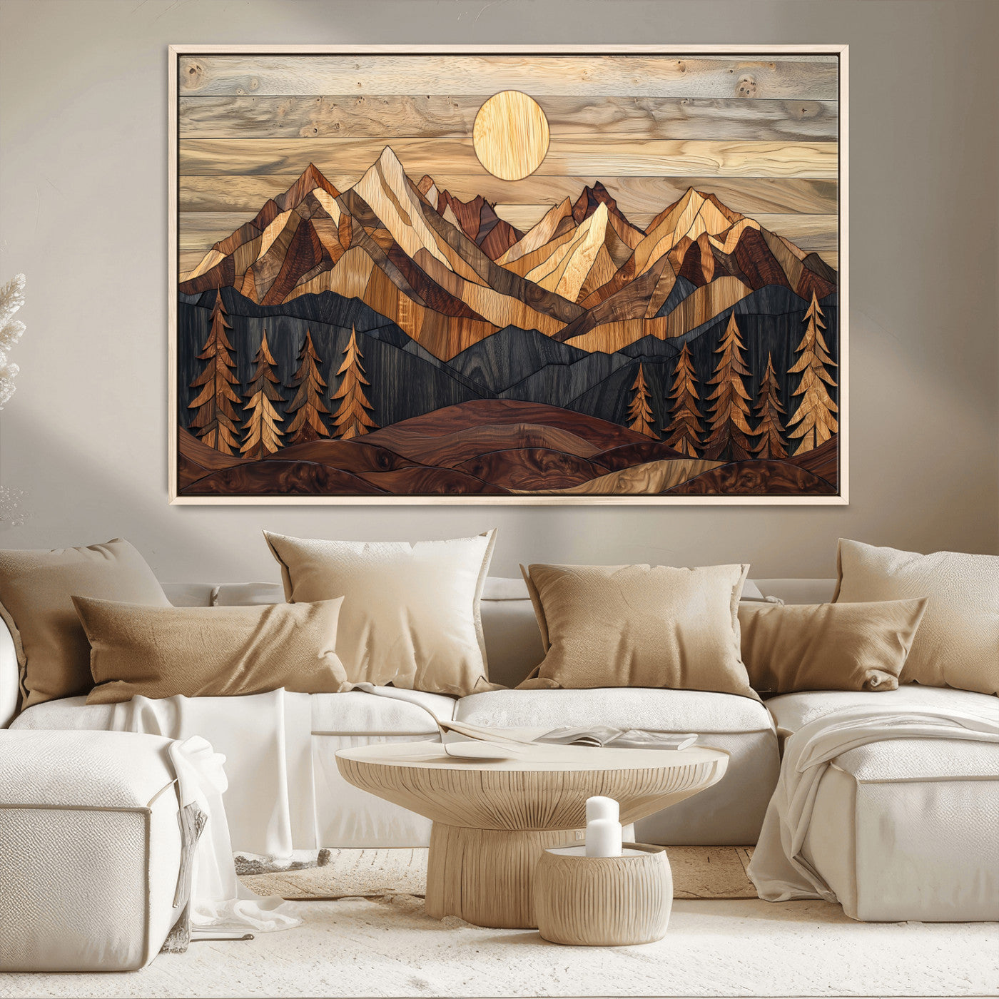 MGV-FC-36X24 - Wood Mountain Landscape Wall Art Canvas Print, Framed Sunset Hills Art Picture Print, Abstract Nature Perfect Boho Decor Artwork