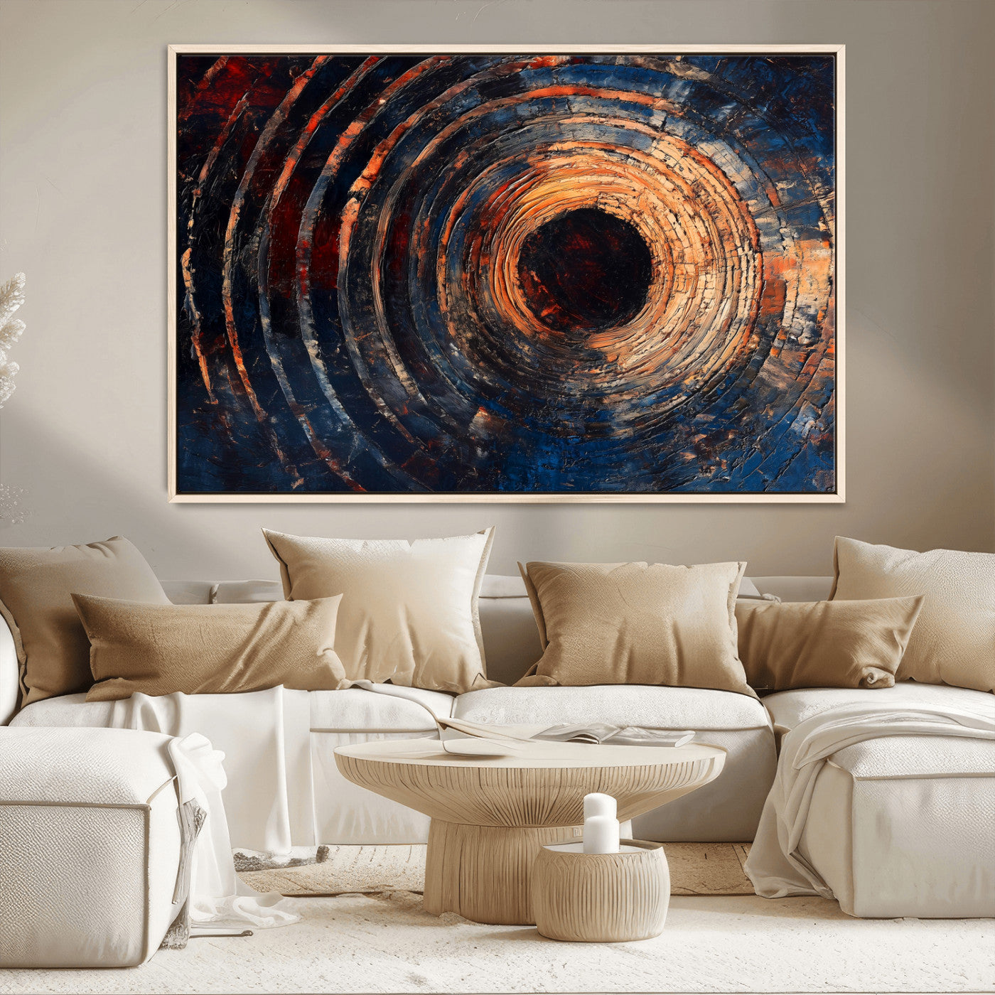 MGV-FC-36X24 - Wood Tree Ring Wall Art Canvas Print, Framed Natural Wood Art Picture Print, Rustic Tree Slice Perfect Rustic Decor Artwork