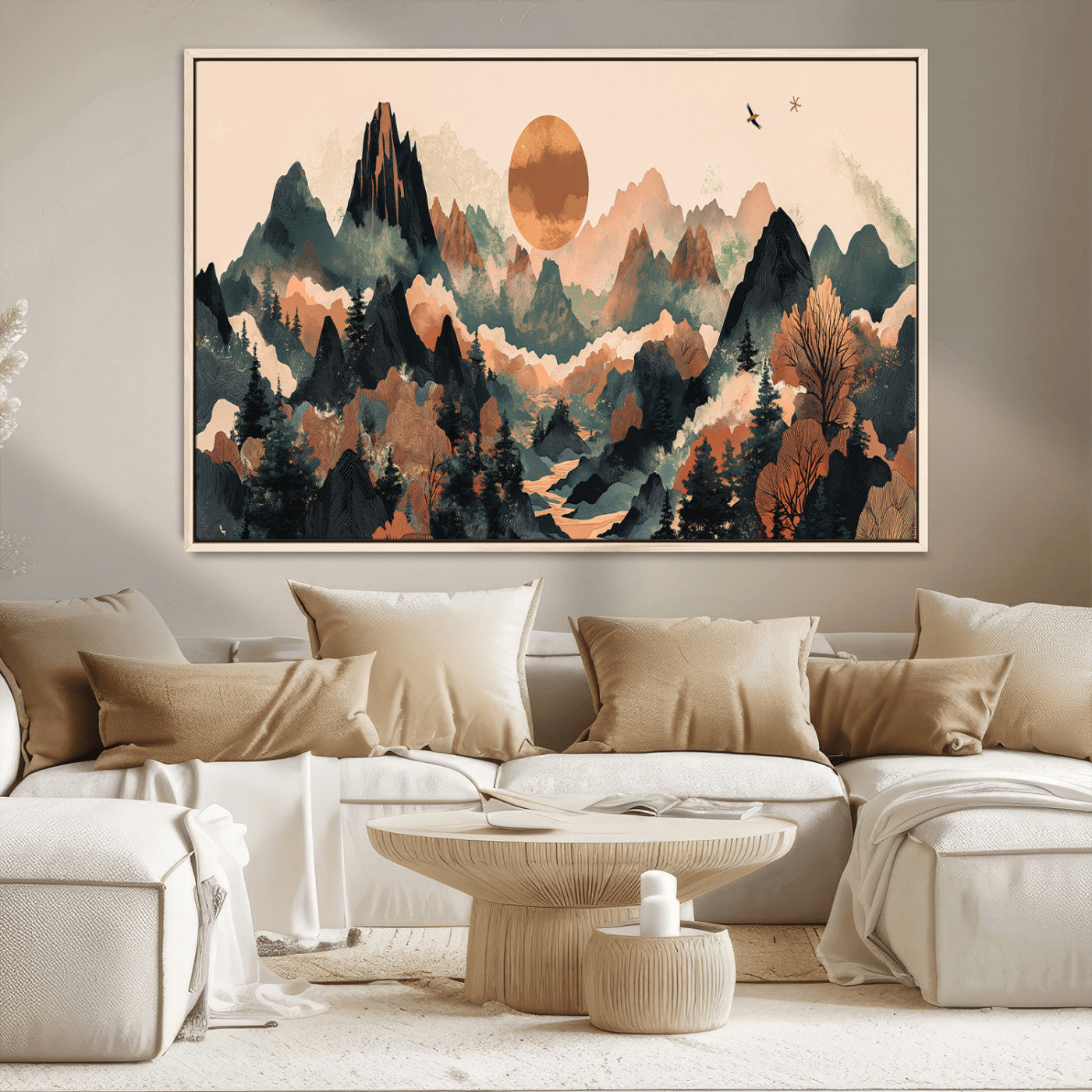 MGV-FC-36X24 - Wood Mountain Landscape Wall Art Canvas Print, Framed Sunset Hills Art Picture Print, Abstract Nature Perfect Boho Decor Artwork