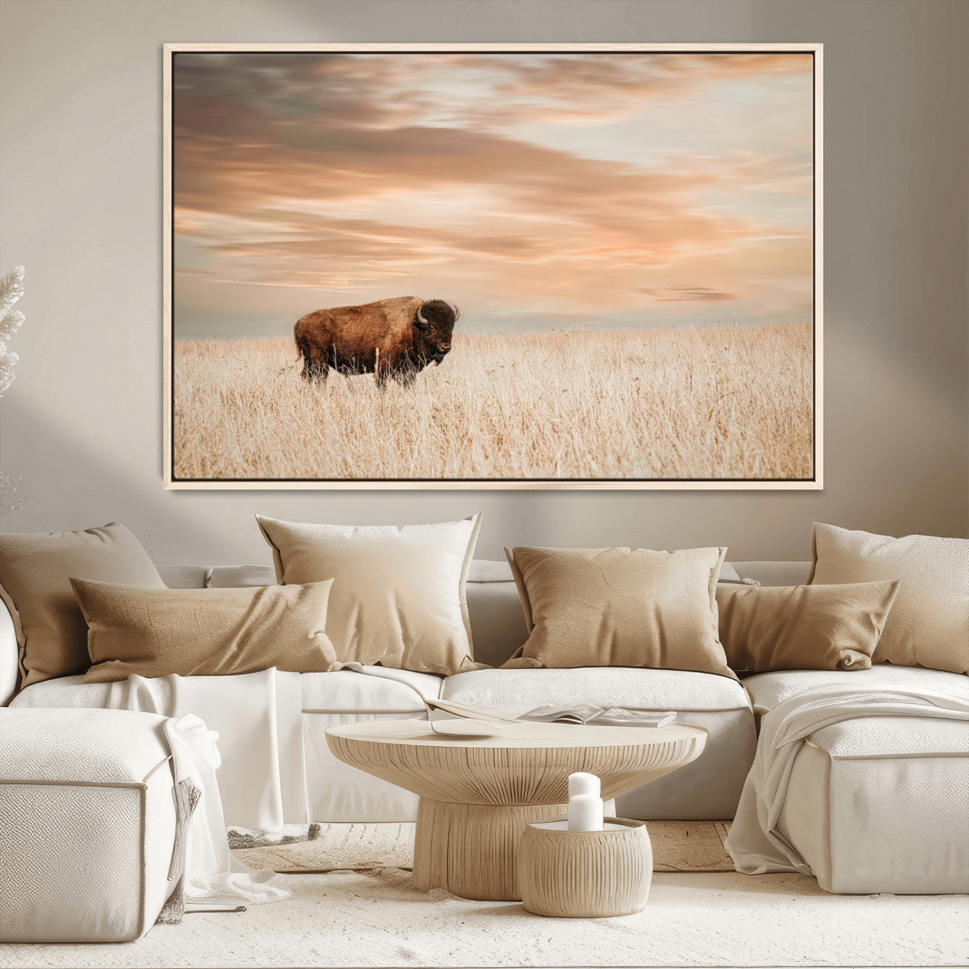 MGV-FC-36X24 - Bison Wall Art Canvas Print, Framed Buffalo Art Picture Print, Western Prairie Perfect Rustic Decor Artwork