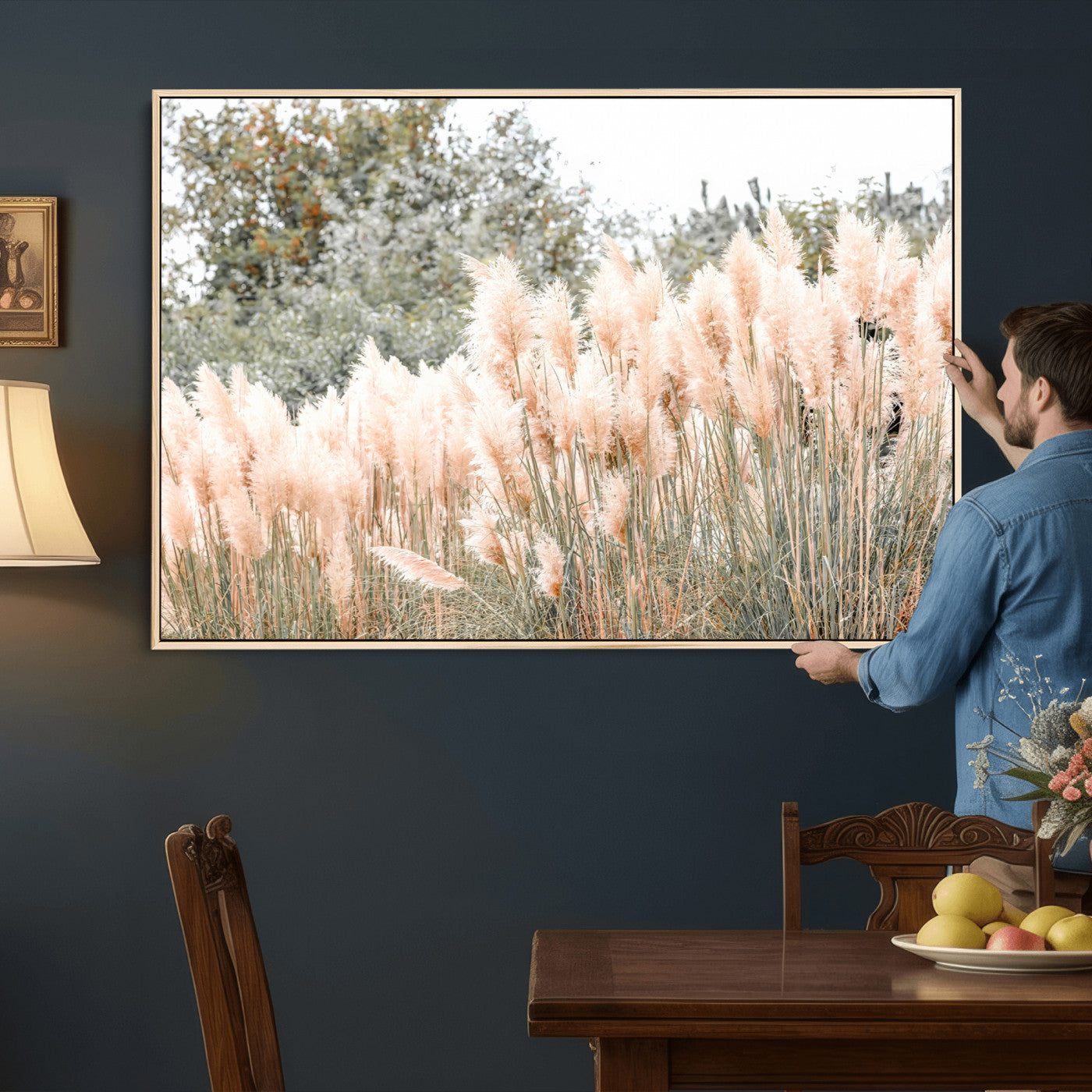 21826392-MGV-CV-36X24 - Pampas Grass Wall Art – Soft Blush Hues and Natural Texture Canvas Print, Serene Outdoors & Botanical Charm for Living Room or Nature Decor