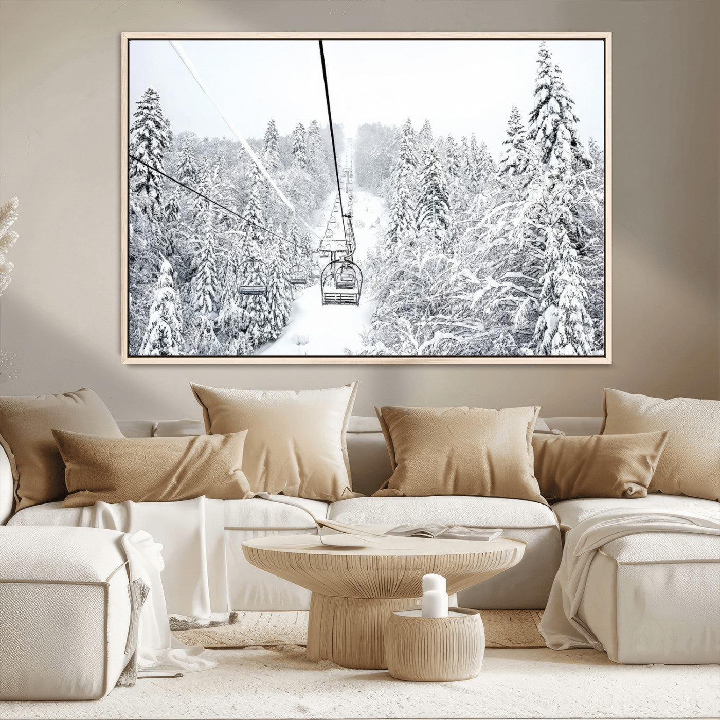 MGV-FC-36X24 - Winter Snow Ski Lift Wall Art Canvas Print Winter Trees Print