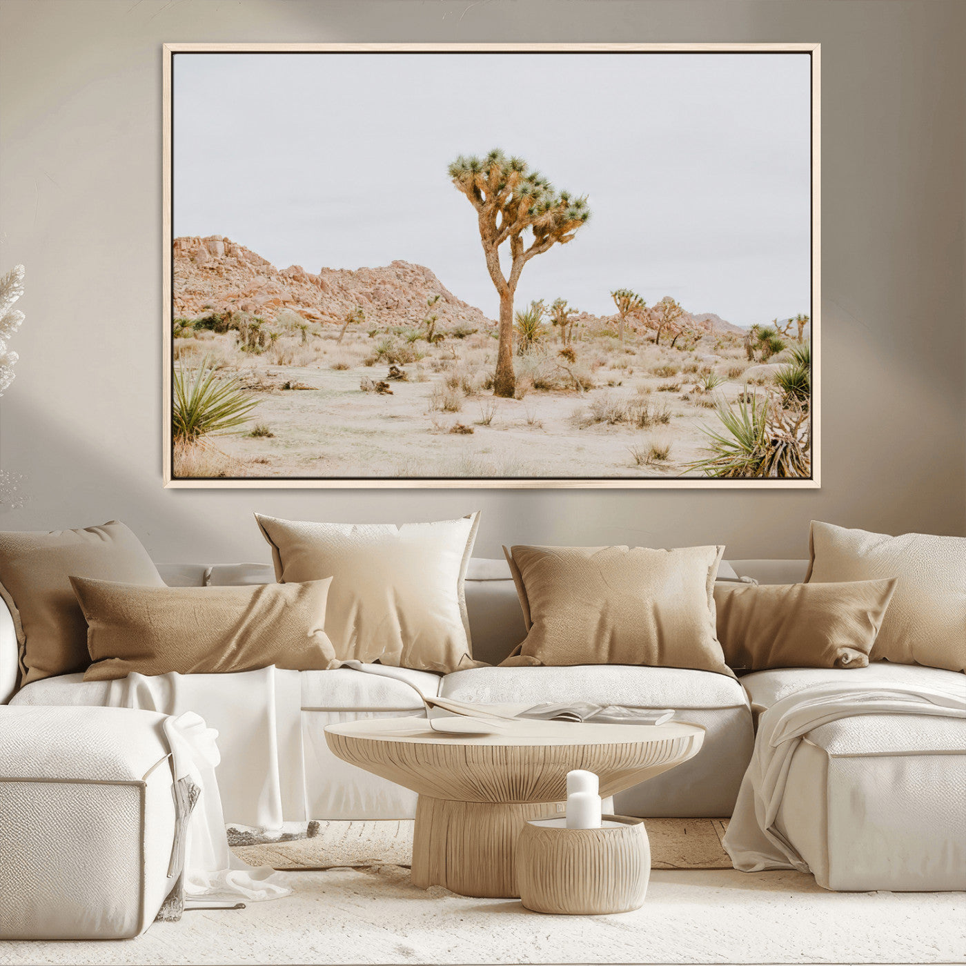 MGV-FC-36X24 - Joshua Tree Wall Art Canvas Print, Framed Neutral Desert Art Picture Print, Earthy Landscape Perfect Neutral Boho Decor Artwork