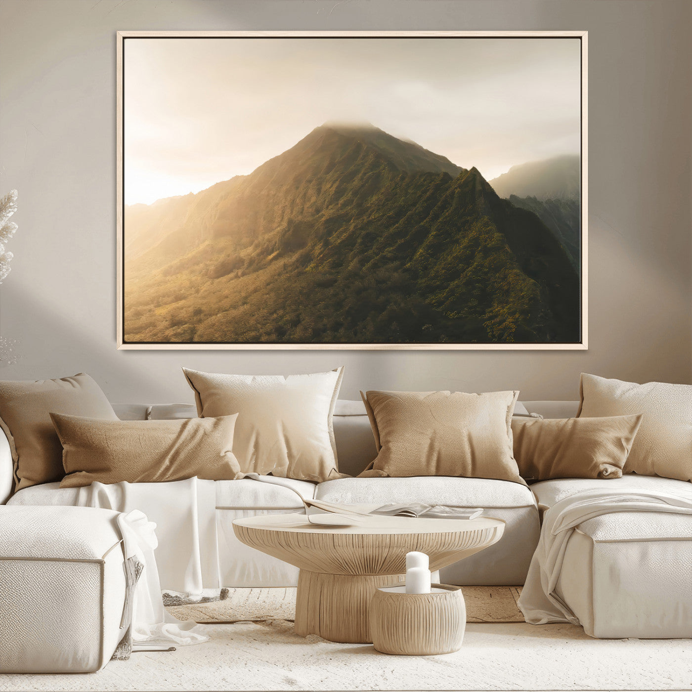 MGV-FC-36X24 - Golden Mountain Wall Art Canvas Print, Framed Misty Summit Art Picture Print, Rugged Landscape Perfect Moody Wilderness Decor Artwork