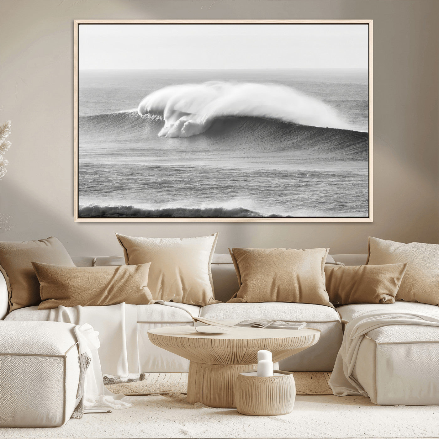 MGV-FC-36X24 - Monochrome Seascape Wall Art Canvas Print, Framed Surf Wave Art Picture Print, Minimalist Ocean Perfect Moody Coastal Decor Artwork