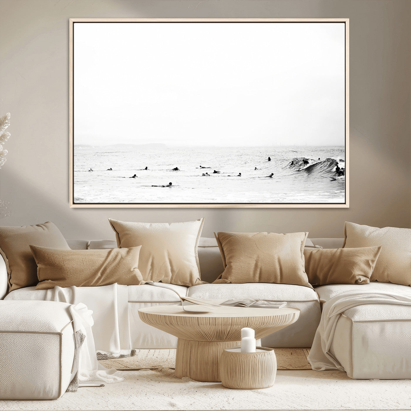 MGV-FC-36X24 - Monochrome Swimming Wall Art Canvas Print, Framed Ocean Horizon Art Picture Print, Moody Coastal Perfect Minimalist Coastal Decor Artwork