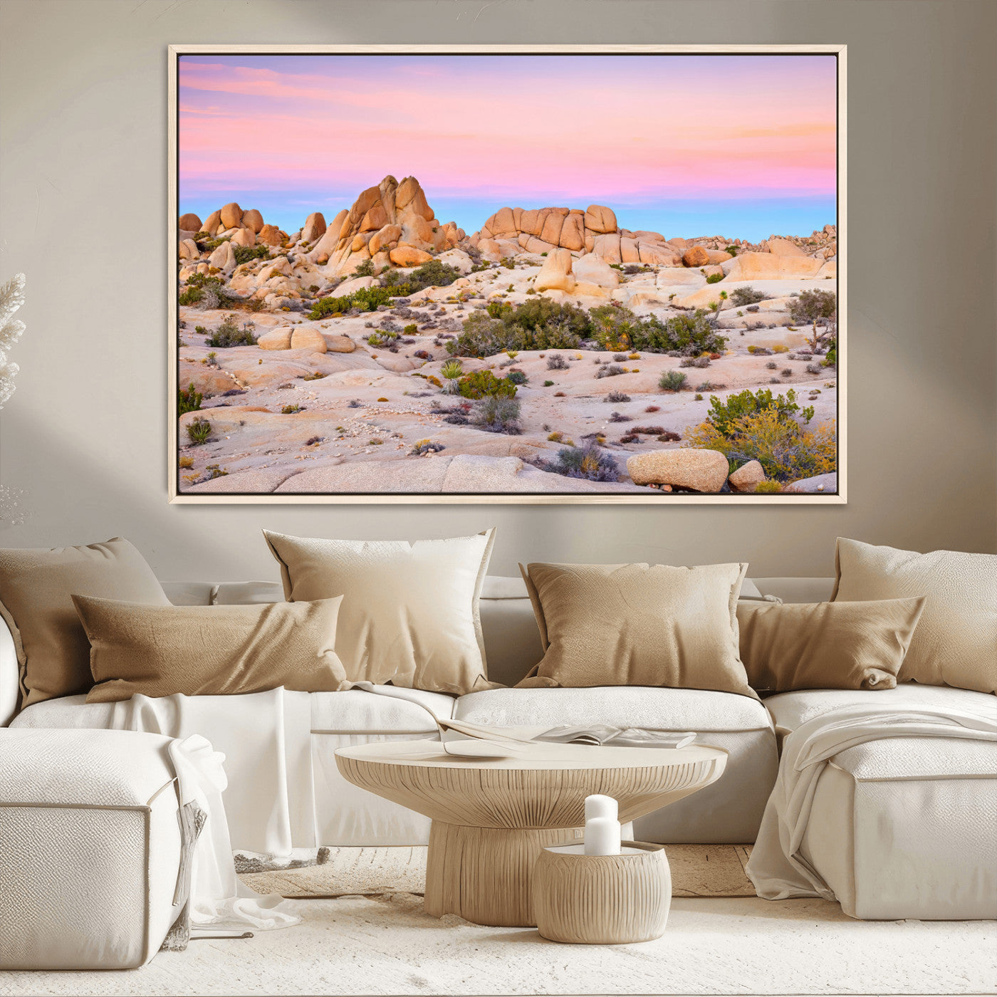 MGV-FC-36X24 - Vibrant Sunset Sky Wall Art Canvas Print, Framed Joshua Tree Art Picture Print, Rugged Terrain Perfect Southwestern Boho Decor Artwork