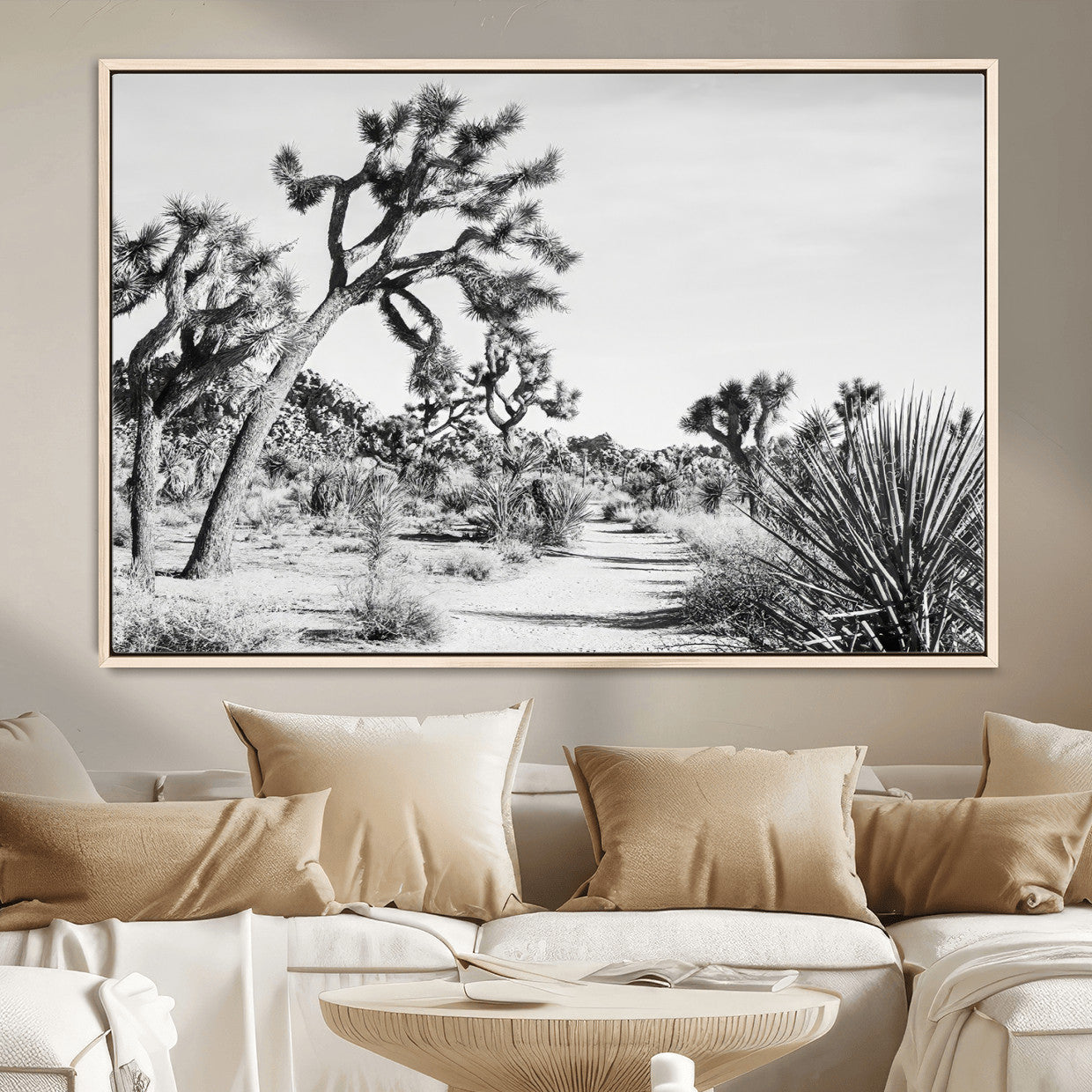88164251-MGV-CV-36X24-Joshua Tree Desert Wall Art – Black & White Canvas Print, Nature Serenity Decor for Guest Room, Office or Living Room