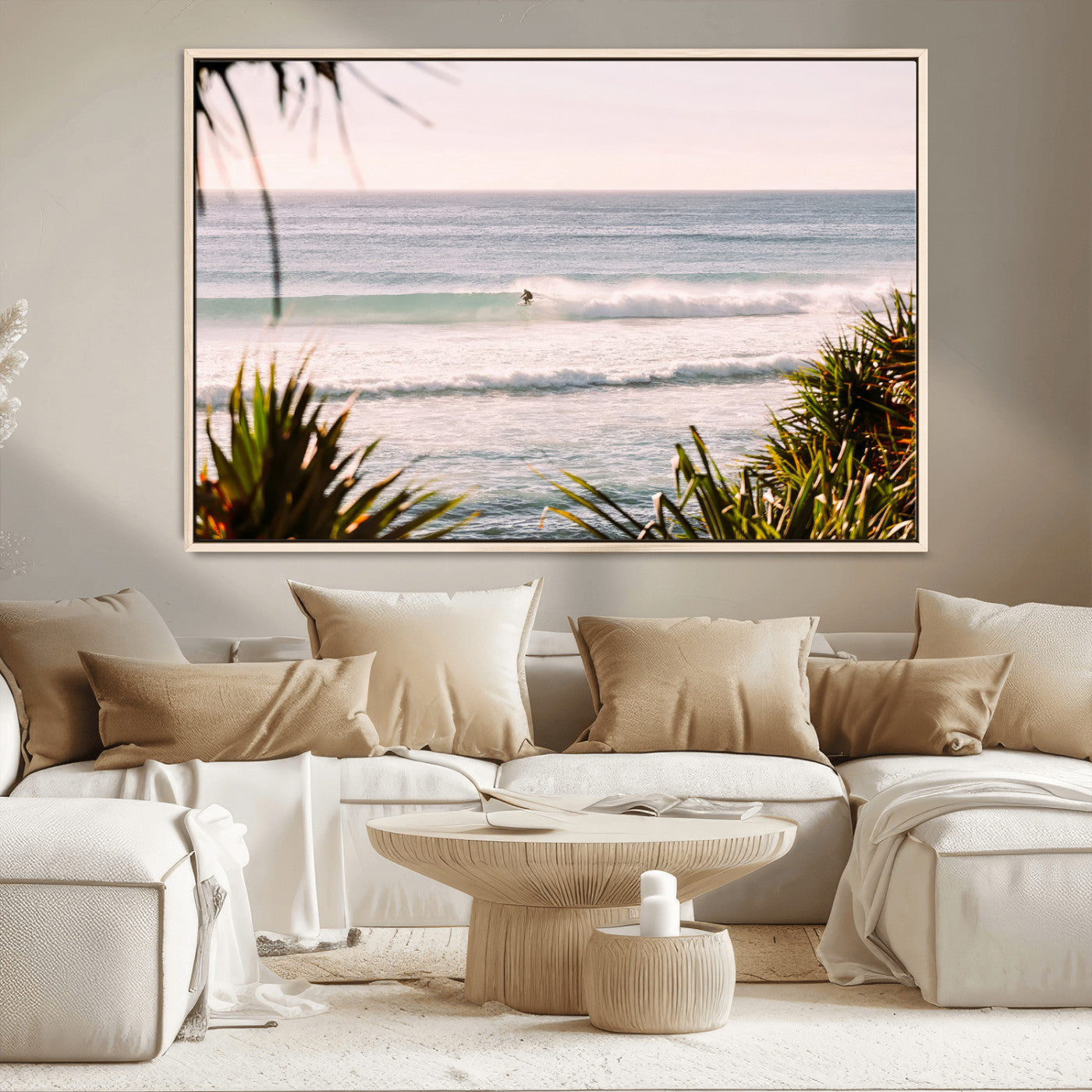MGV-FC-36X24 - Ocean Surfer Wall Art Canvas Print, Framed Coastal Surf Art Picture Print, Tropical Beach Perfect Tropical Coastal Decor Artwork
