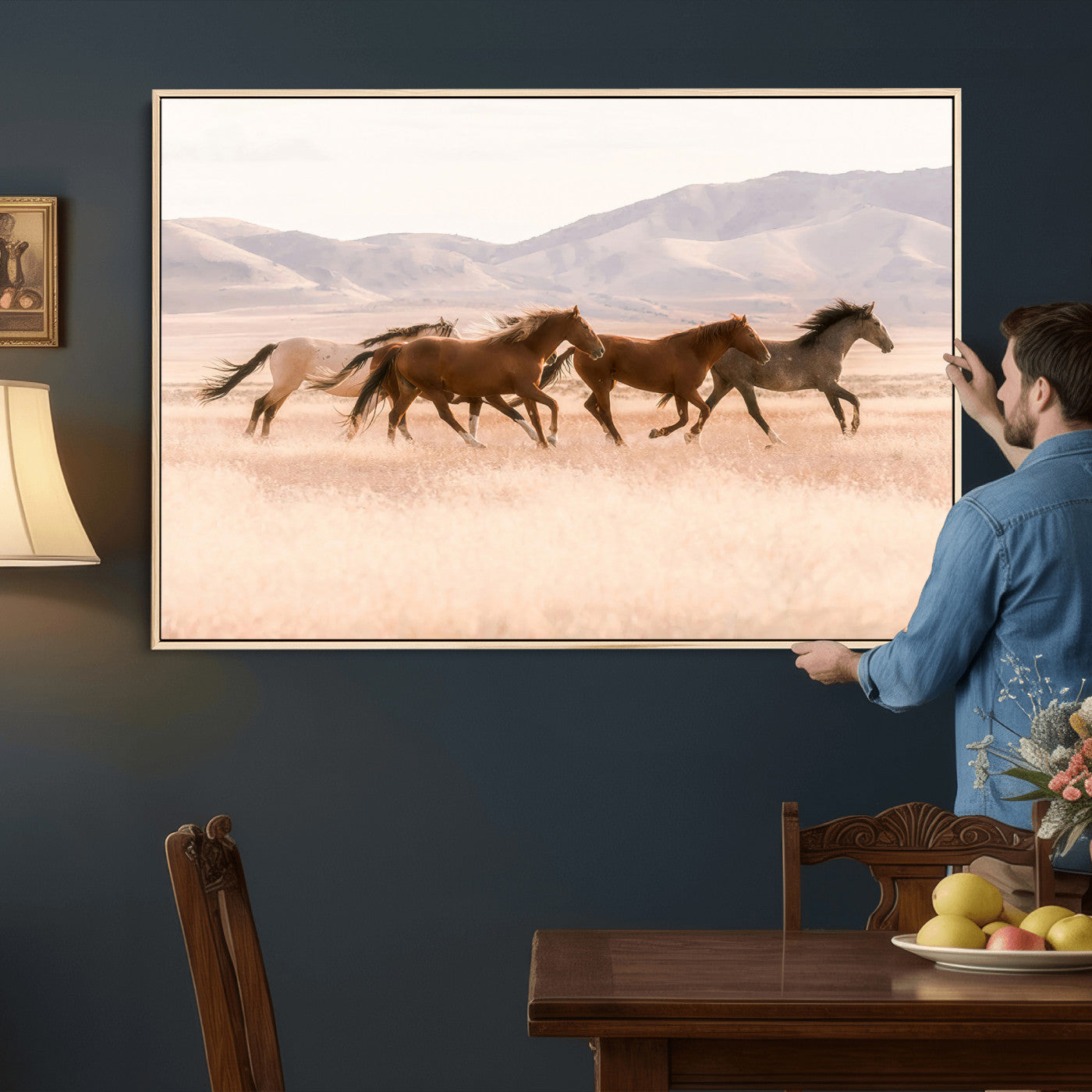 HORSESH-MGV-CV-36X24 - Wild Horses Wall Art – Running Freedom Canvas Print, Graceful Movement, Outdoor Landscape, Nature’s Power and Spirit, Home or Office Decor