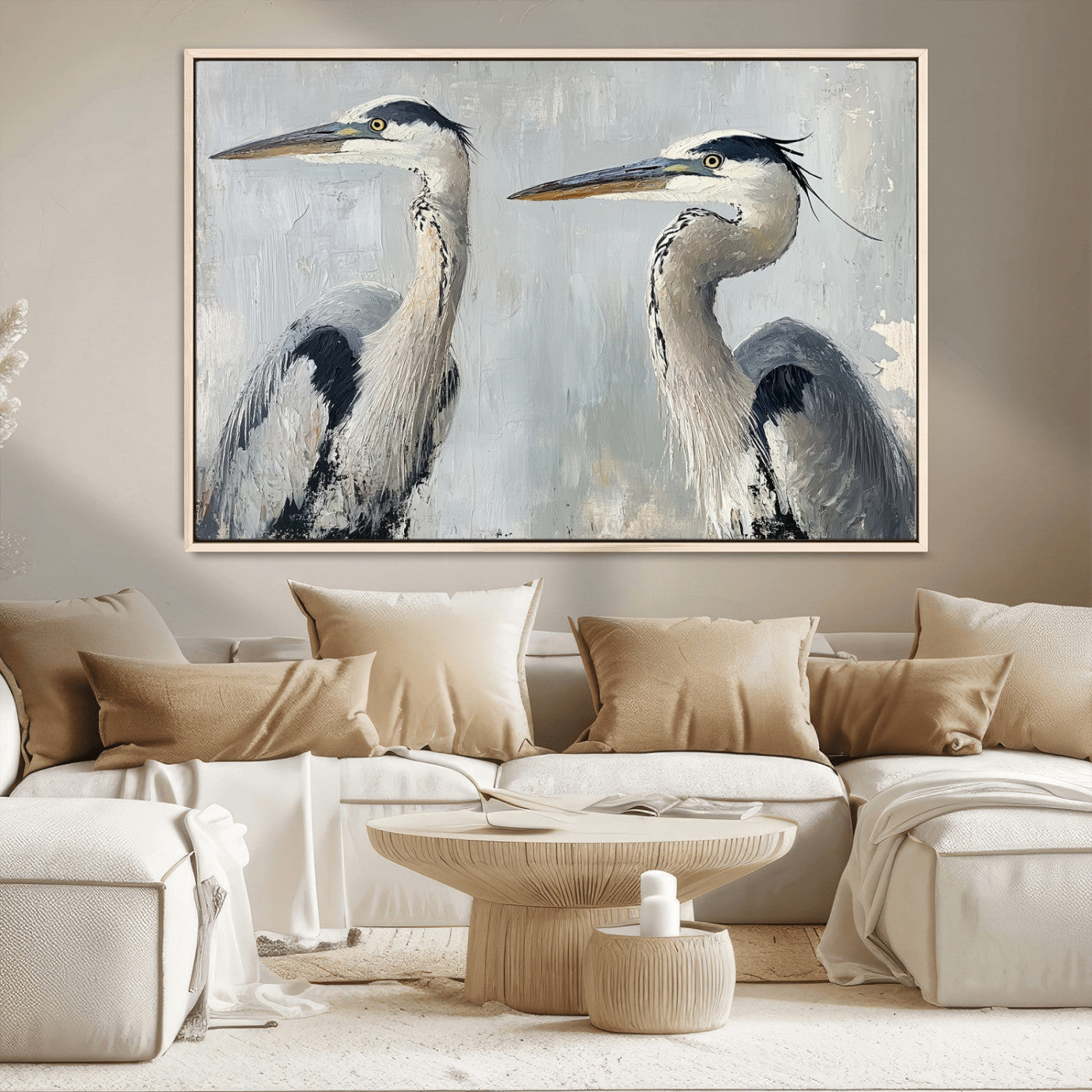 MGV-FC-36X24 - Bird Canvas Decor Wall Art Canvas Print, Framed Coastal Bird Pair Art Picture Print, Minimalist Wildlife Wall Perfect Coastal Minimalist Decor Artwork