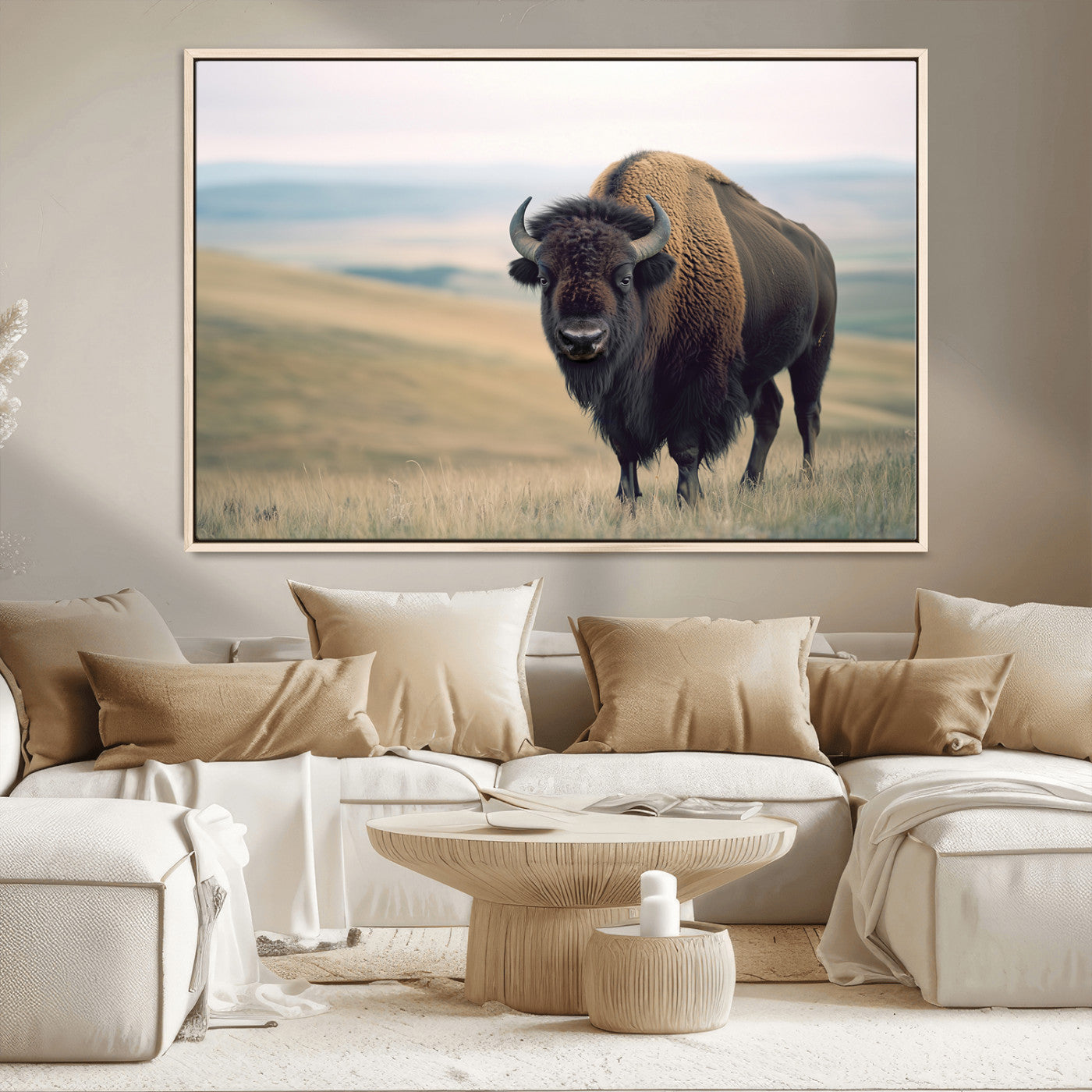 MGV-FC-36X24 - Bison Wall Art Wall Art Canvas Print, Framed Buffalo Canvas Print Art Picture Print, American Bison Decor Perfect Rustic Western Decor Artwork