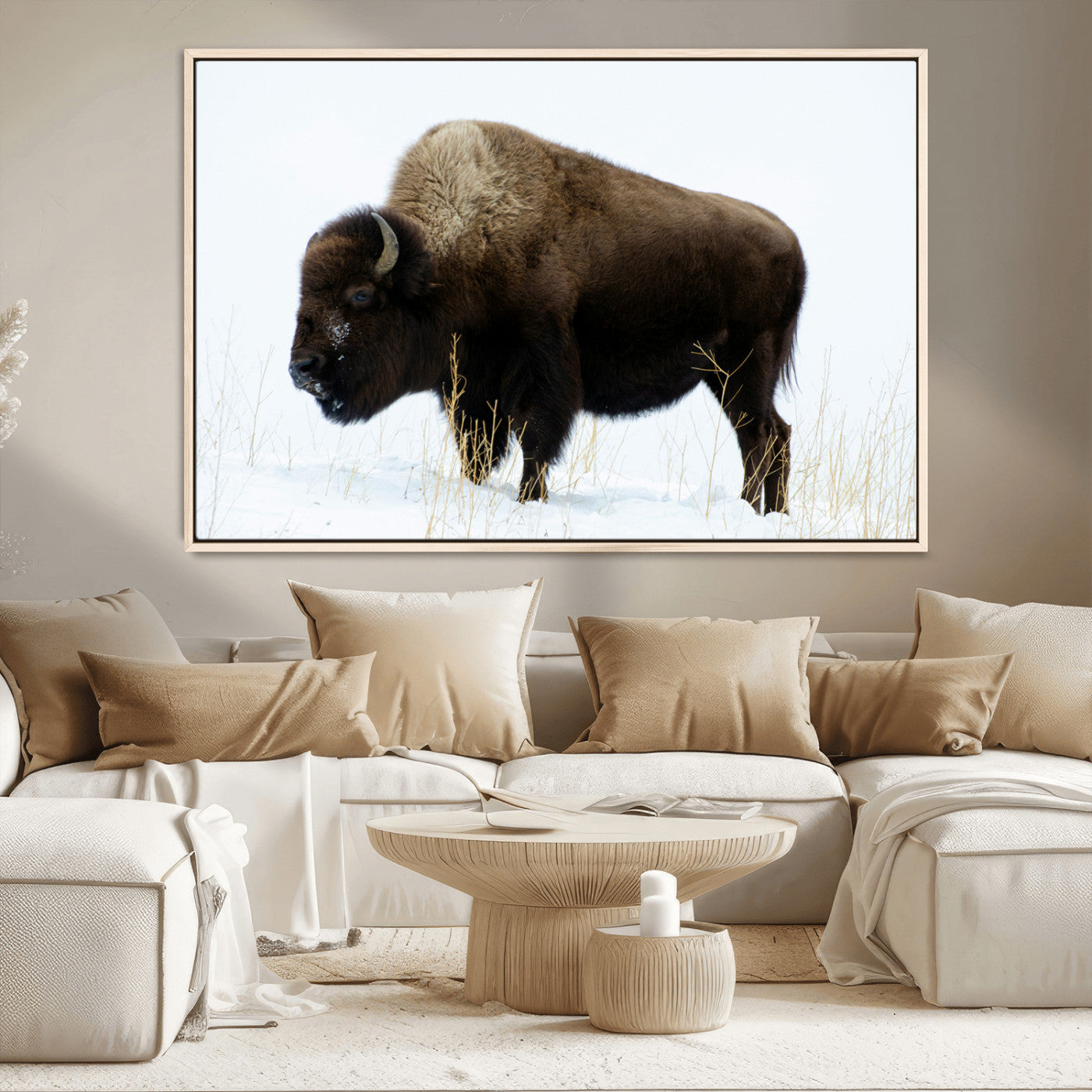 MGV-FC-36X24 - Bison Photography Wall Art Canvas Print, Framed Western Wildlife Art Picture Print, Buffalo On Snow Perfect Western Decor Artwork