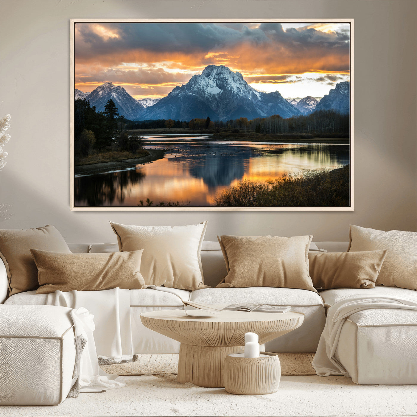 MGV-FC-36X24 - Mountain Sunset Wall Art Canvas Print, Framed Alpine Wilderness Art Picture Print, Golden Hour Perfect Wilderness Decor Artwork