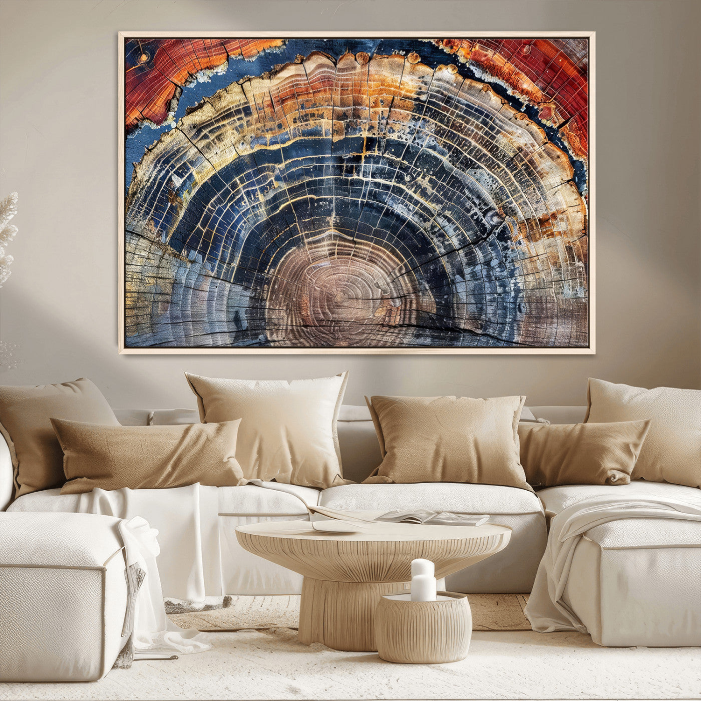 MGV-FC-36X24 - Tree Rings Wall Art Canvas Print, Framed Wood Texture Art Picture Print, Petrified Wood Perfect Modern Rustic Decor Artwork