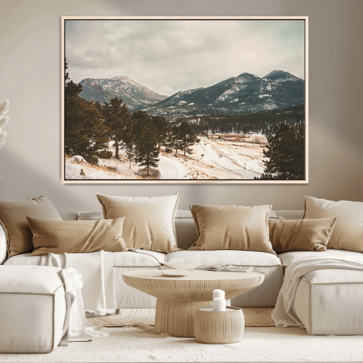 MGV-FC-36X24 - Mountain Landscape Wall Art Canvas Print, Framed Snowy Peaks Art Picture Print, Alpine Aesthetic Perfect Rustic Winter Decor Artwork