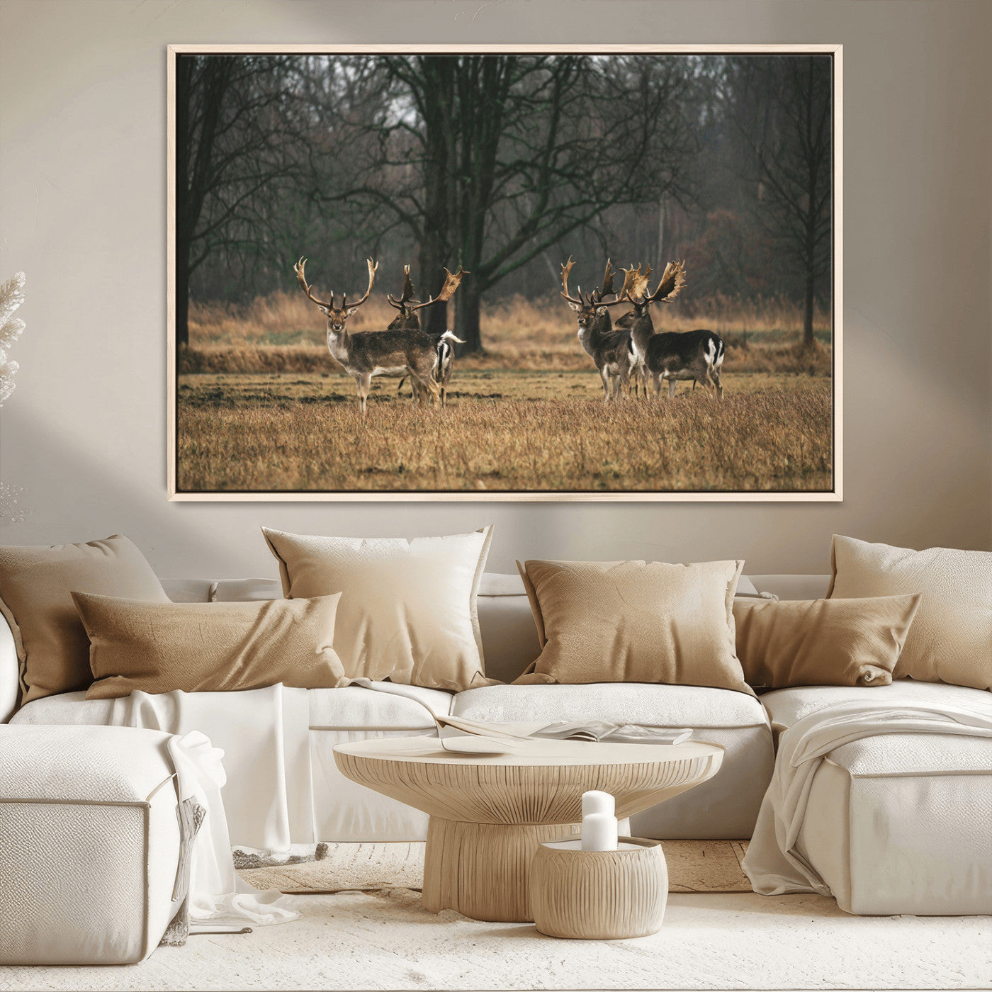 MGV-FC-36X24 - Deer Photography Wall Art Canvas Print, Framed Rustic Wildlife Art Picture Print, Stags In Forest Perfect Rustic Wilderness Decor Artwork