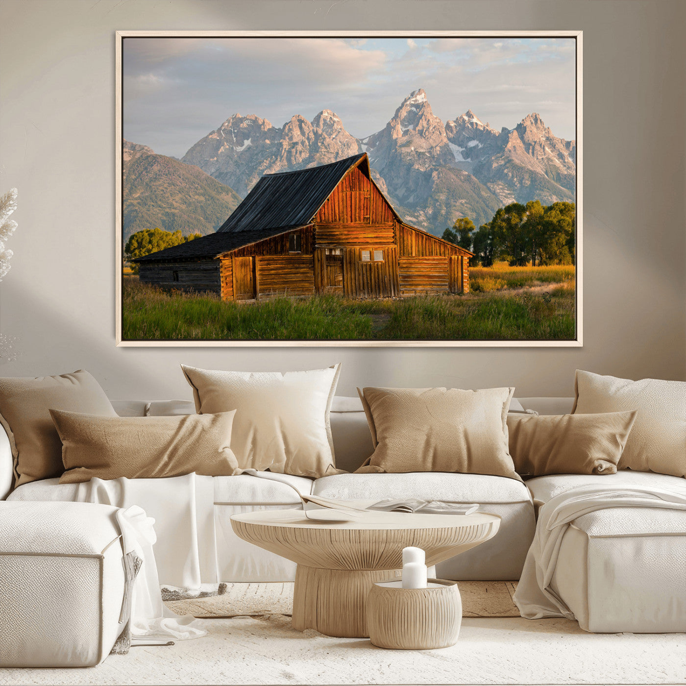 MGV-FC-36X24 - Rustic Barn Wall Art Canvas Print, Framed Western Landscape Art Picture Print, Farmhouse Style Perfect Rustic Farmhouse Decor Artwork