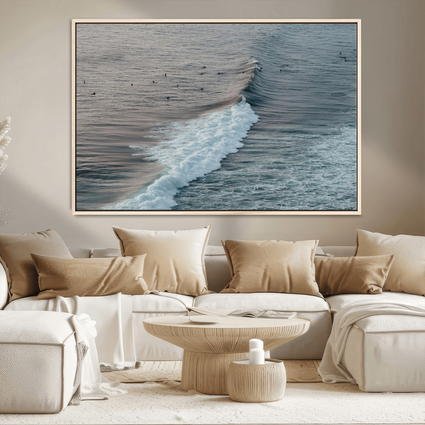 MGV-FC-36X24 - Ocean Waves Wall Art Canvas Print, Framed Coastal Serenity Art Picture Print, Surf Perfect Coastal Decor Artwork