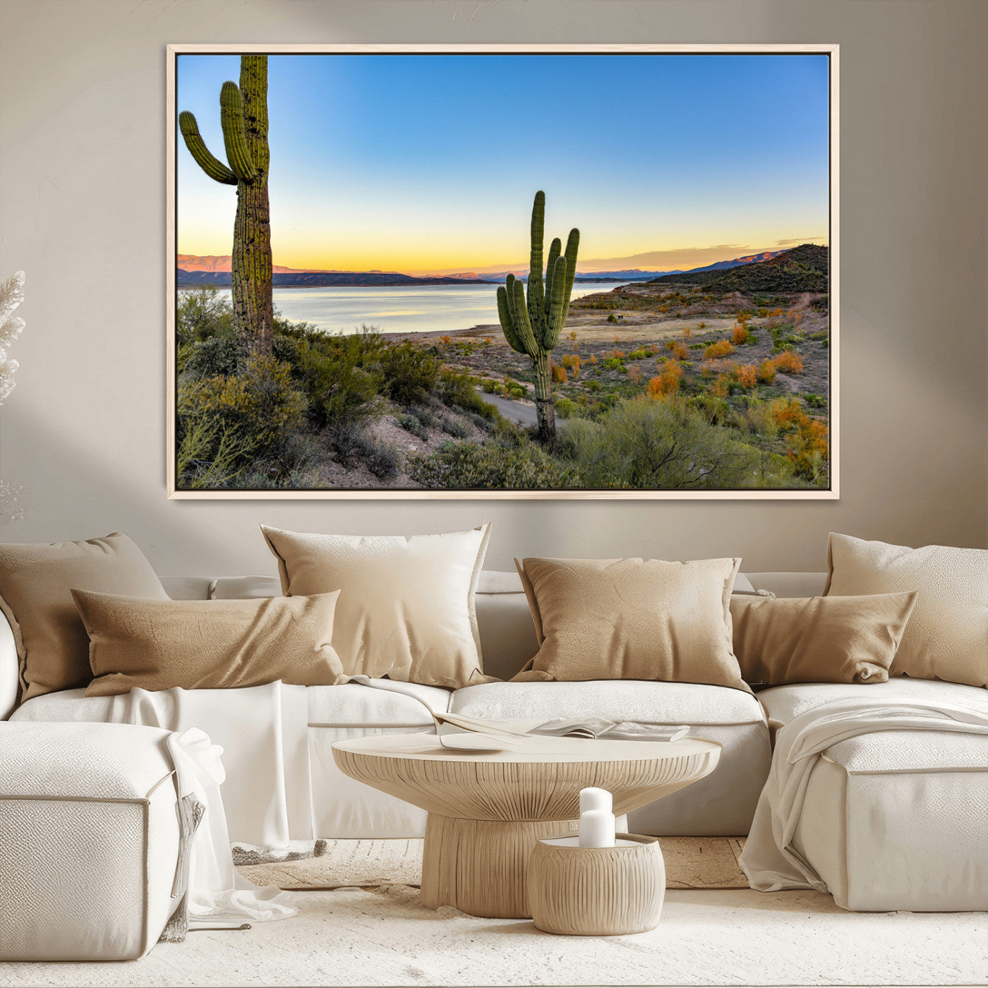 MGV-FC-36X24 - Saguaro Cactus Wall Art Canvas Print, Framed Desert Sunset Art Picture Print, Southwestern Perfect Southwestern Decor Artwork
