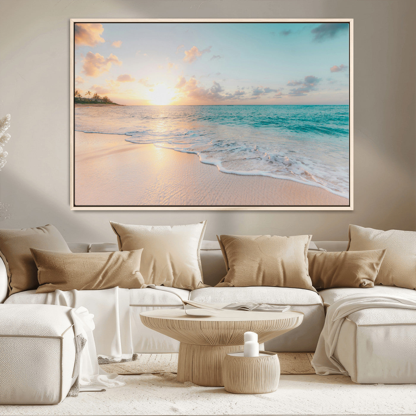 MGV-FC-36X24 - Beach Sunset Wall Art Canvas Print, Framed Ocean Waves Art Picture Print, Summer Escape Perfect Coastal Decor Artwork