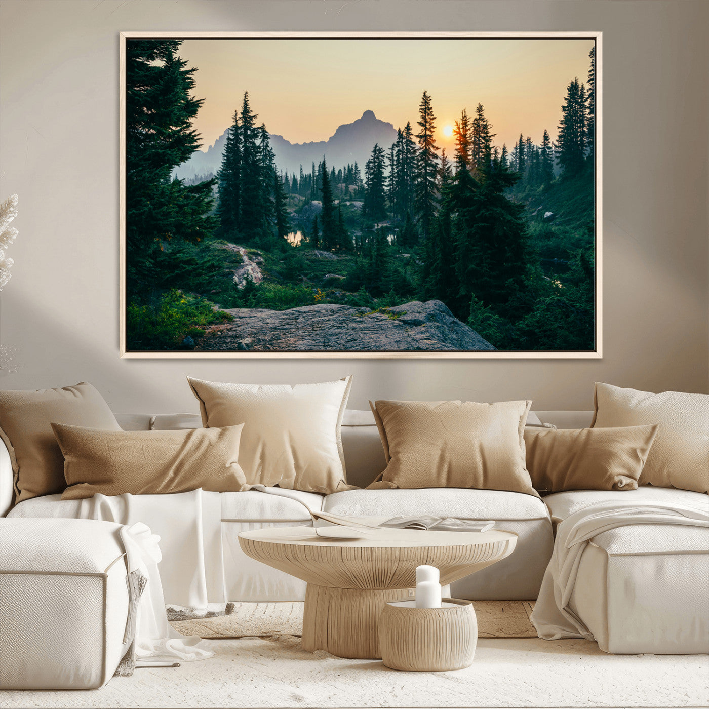 MGV-FC-36X24 - Mountain Wall Art Canvas Print, Framed Forest Serenity Art Picture Print, Mountain Perfect Rustic Decor Artwork