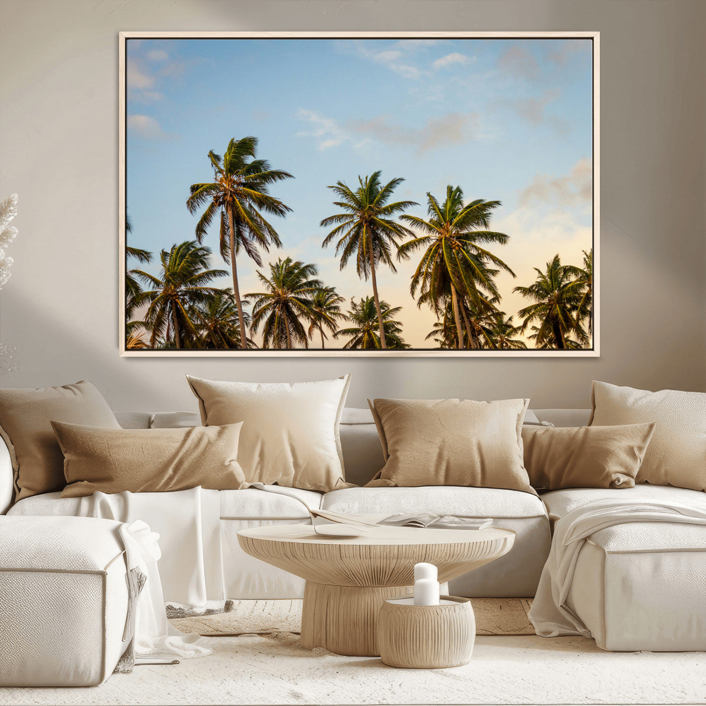MGV-FC-36X24 - Palm Trees Wall Art Canvas Print, Framed Tropical Vibes Art Picture Print, Coastal Sunset Perfect Coastal Boho Decor Artwork