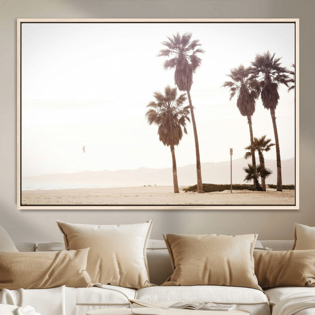 Coastal Light Wall Art Canvas Print, Framed Relaxing Shoreline Art, Minimalist Ocean Tropical Decor